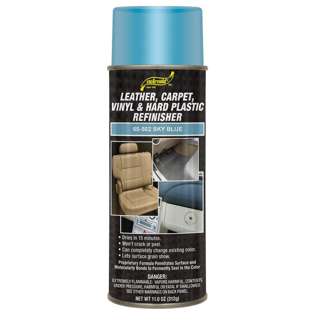Sm Arnold Refinishing Spray Paint - Sky Blue 11 Oz. - For Leather, Carpet, Vinyl, Metal, Plastic, Polycarbonate, Polypropylene,