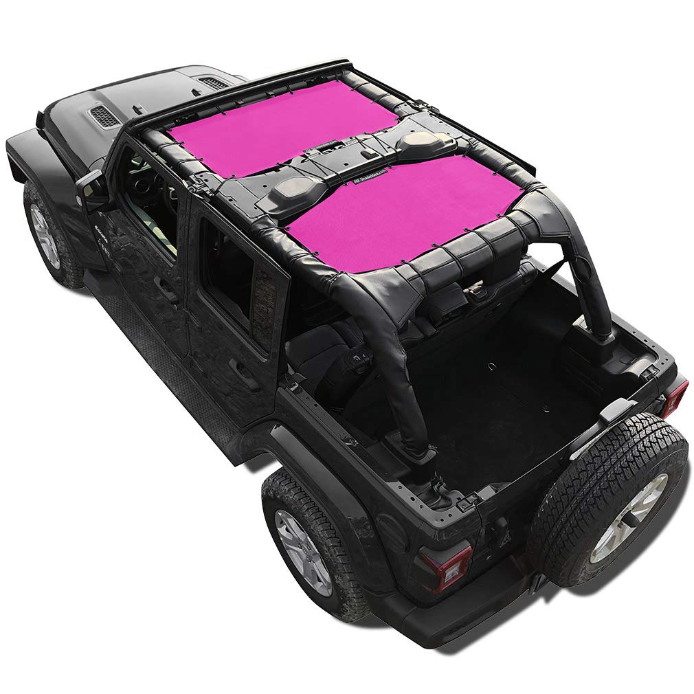 Shadeidea Sun Shade Top For Jeep Wrangler Jl Unlimited (2018-2023) 4 Door Front And Rear 2 Piece-Pink Mesh Screen Sunshade Jlu T