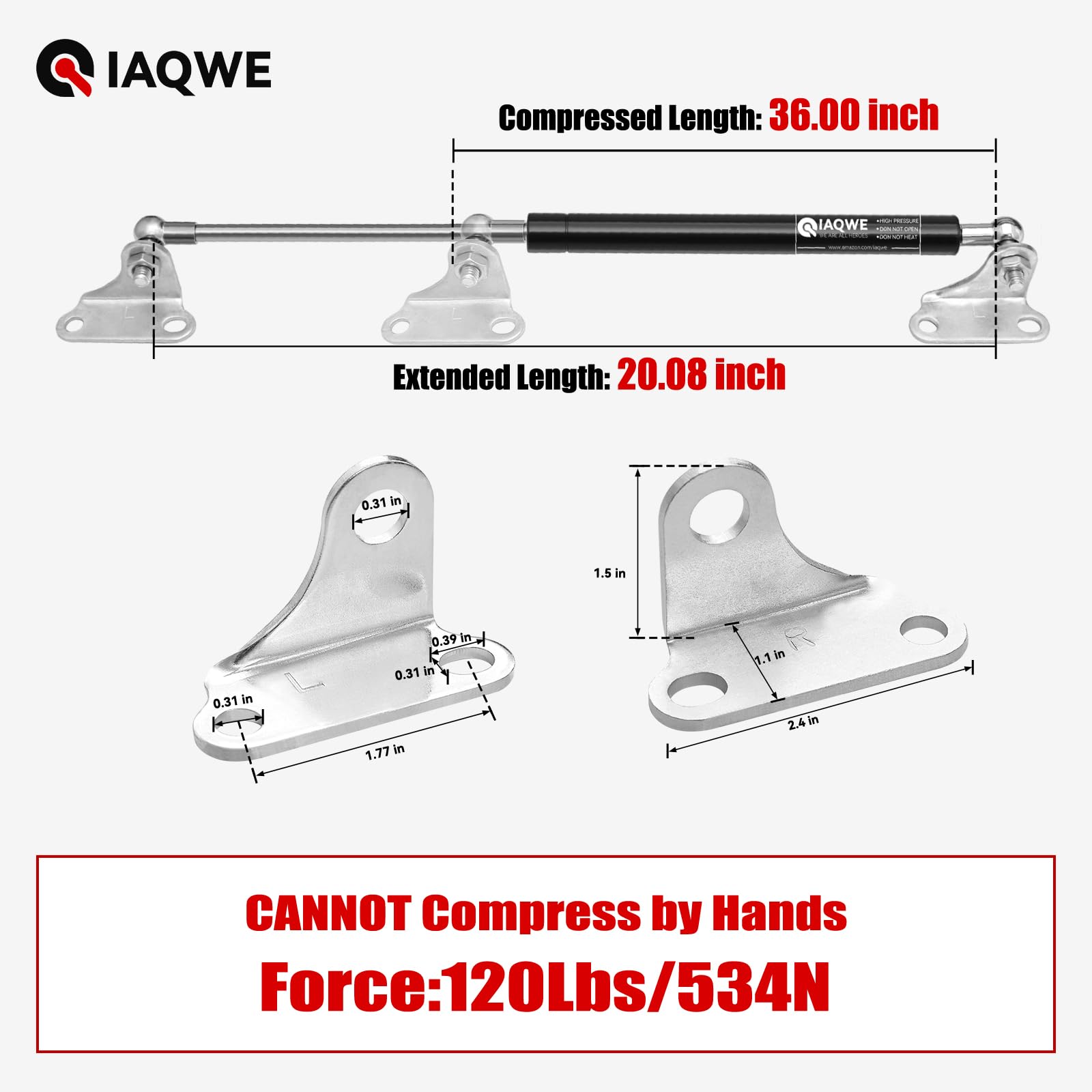 Iaqwe 36 Inch Gas Struts Shock 120Lb/534N Lift Support With L-Type Mounts For Boat Cover Rv Bed Storage Heavy Duty Toolbox Lid T