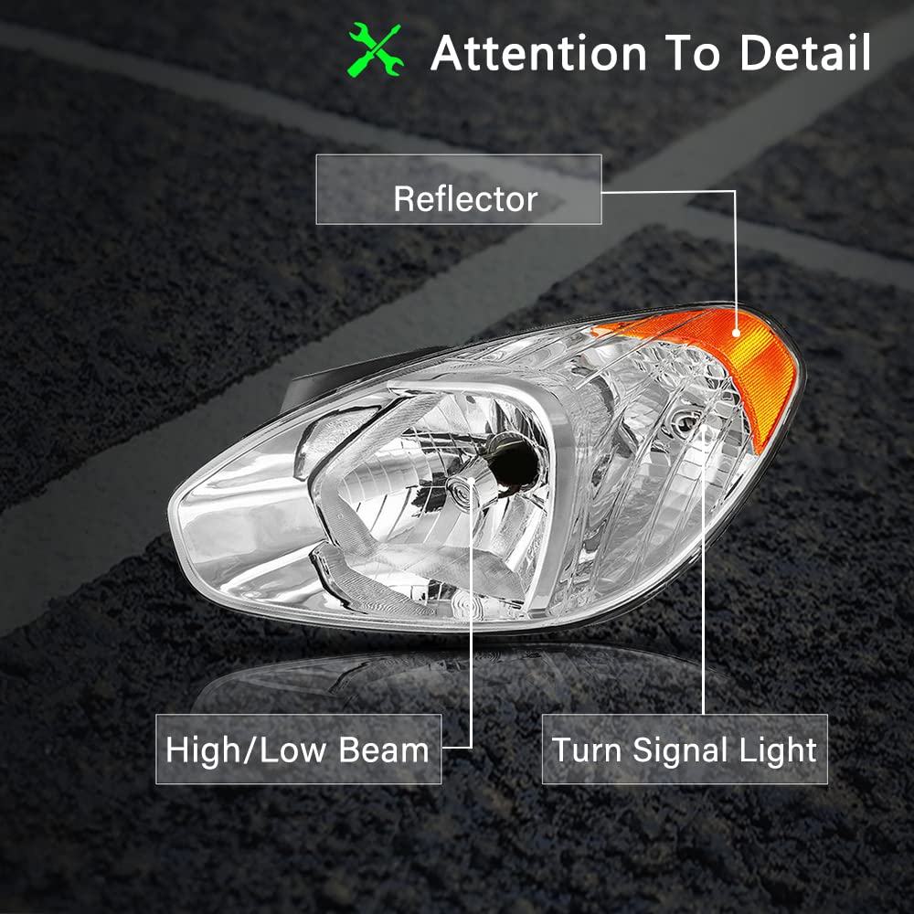 Bingbingmotor Bryght Headlight Assembly Fit For 2007-2011 Hyundai Accent Passenger And Driver Side Halogen Replacement Oe Headla