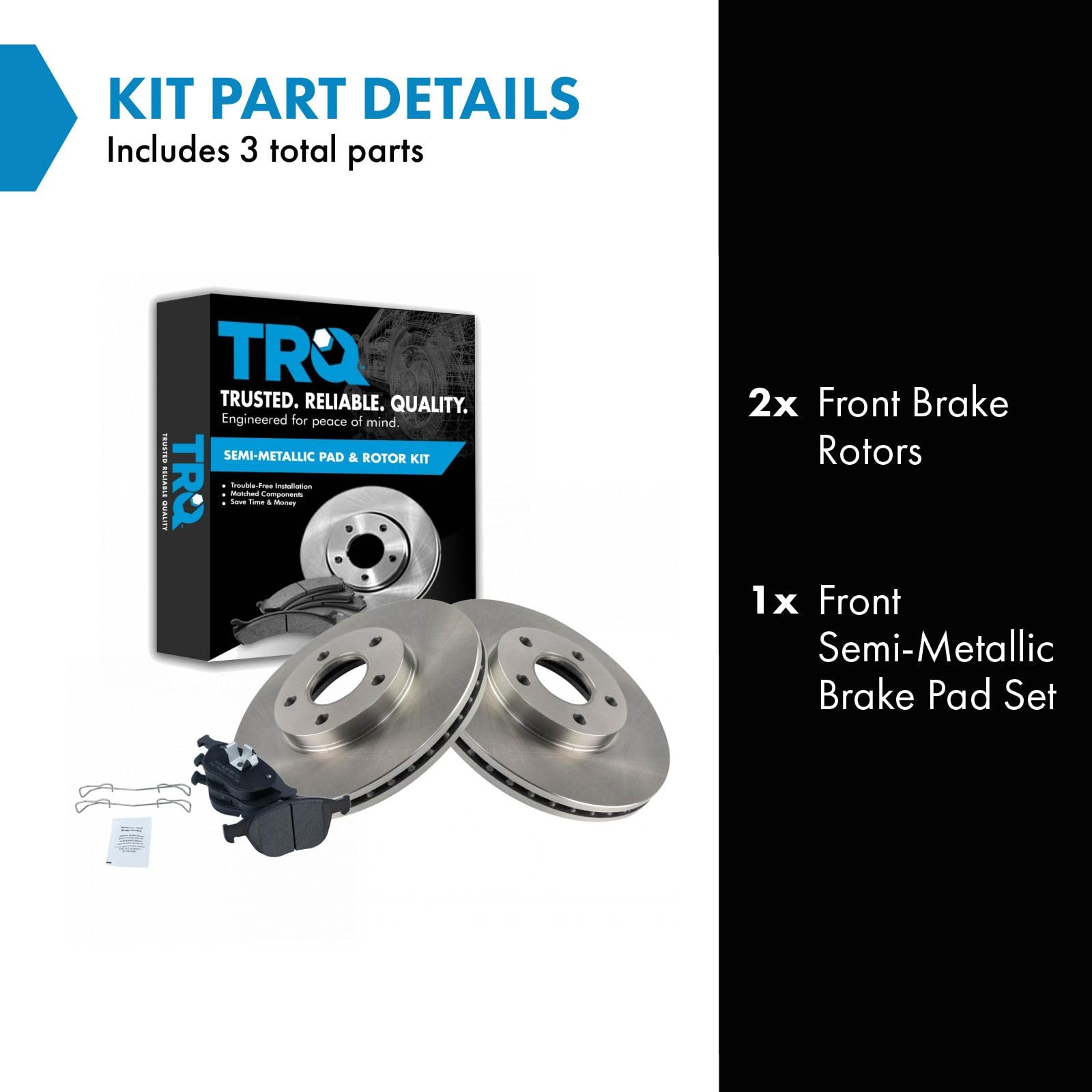 Trq Front Brake Pad & Rotor Kit Brake Pads Brake Rotor Semi-Metallic Compatible With 2010-2013 Ford Transit Connect