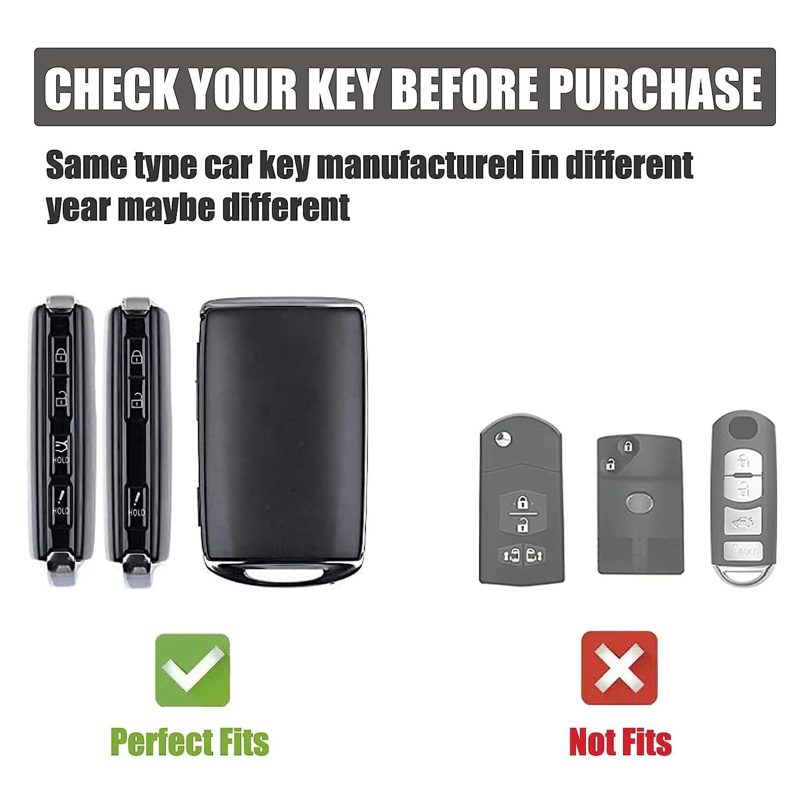 Gematay For Mazda Key Fob Cover With Keychain, Key Shell Cover Holder Compatible With 2019-2022 Mazda 3 Mazda 3 Hatchback 2020-2022 Mazda Cx-5, Cx-30, Cx-10 3 4 Button Smart Key Fob, Black