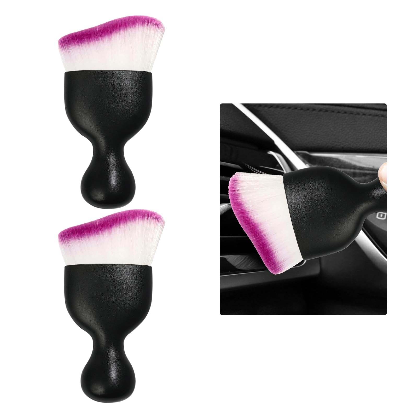 Ziciner 2 Pcs Car Detailing Brush, Curved Soft Bristles Auto Removal Dust Collectors, Universal Vehicle Dashboard, Air Condition