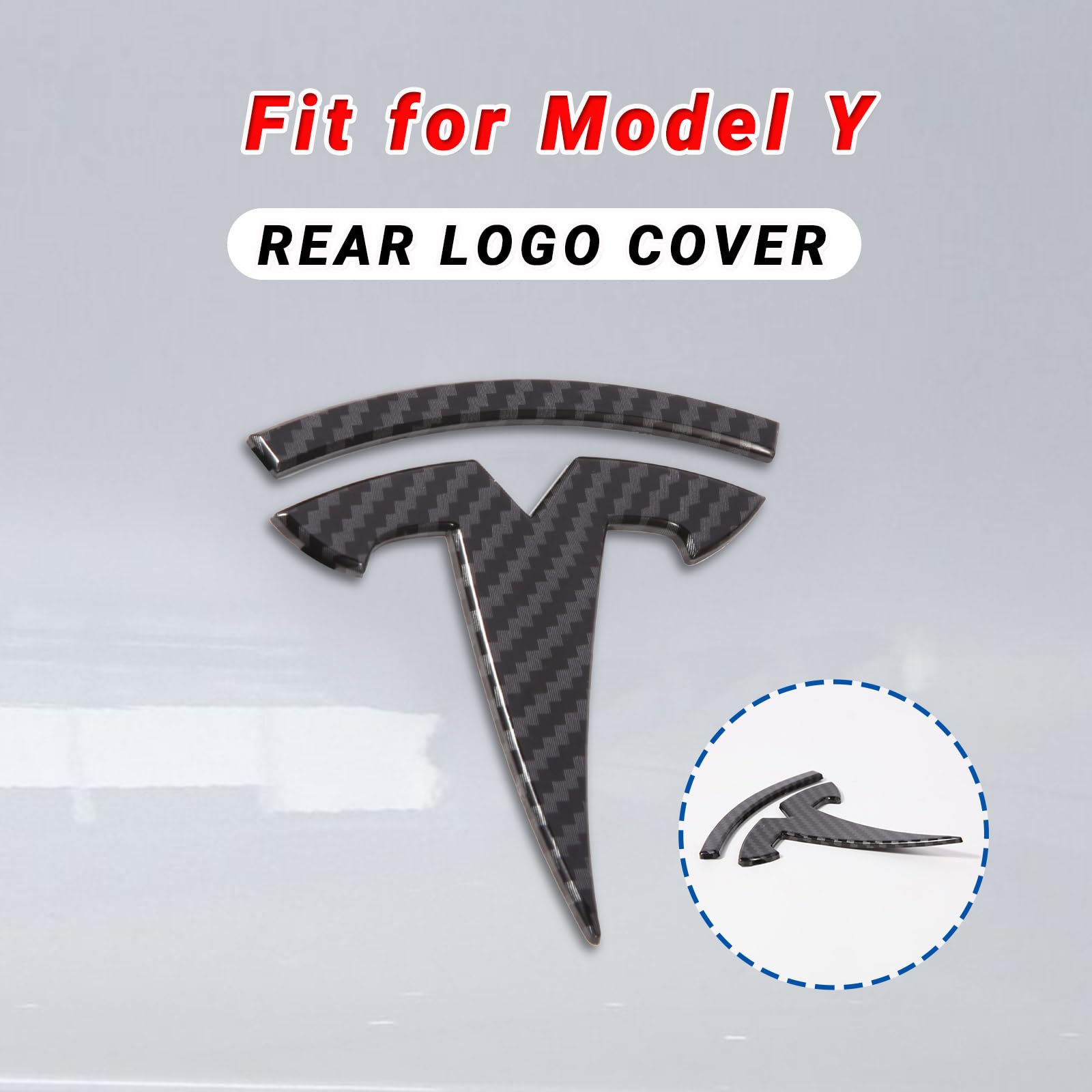 Nanaholy Model Y Accessories For Tesla Emblem Sticker 3Pcs/Set 2024 2023 2022 2021 2020 (W-Black- Carbon Fiber Pattern)