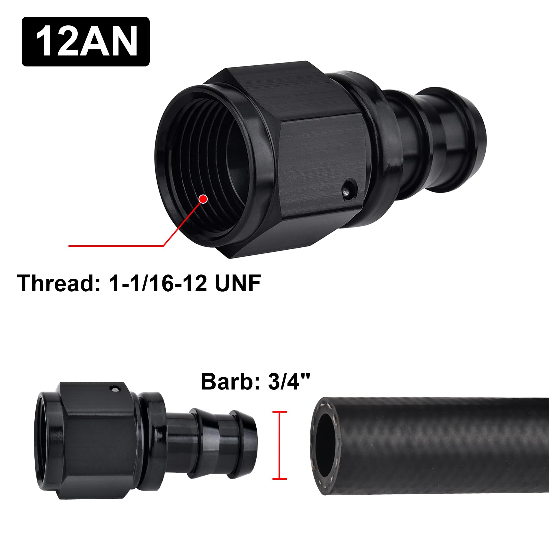 Evil Energy 12An Straight Push Lock Hose Fitting End Black 2Pcs