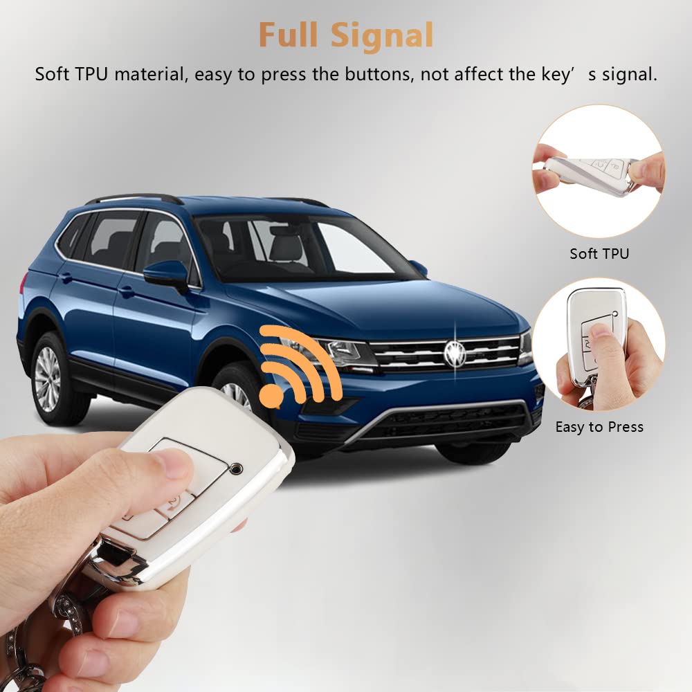 Pifoog Key Fob Cover For Vw Soft Tpu 4 Button Keys Case Shell Protector Glitter Keychain Car Accessories For Volkswagen Jetta Tiguan Atlas Arteon Taos Girly Cute White Gold