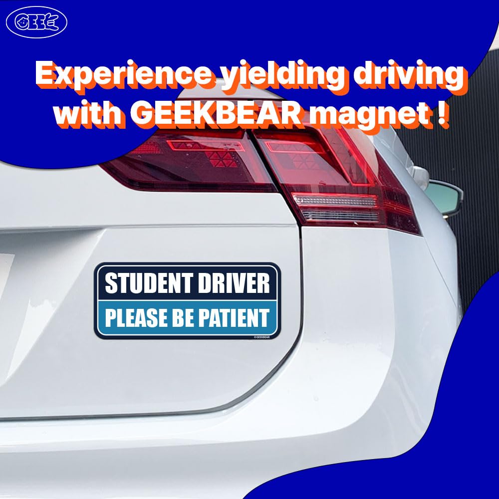 Geekbear Student Driver Car Magnet - Colorful, Reflective, Weather-Resistant - Rectangular 8.7 X 3.5 In (Navy/Blue)