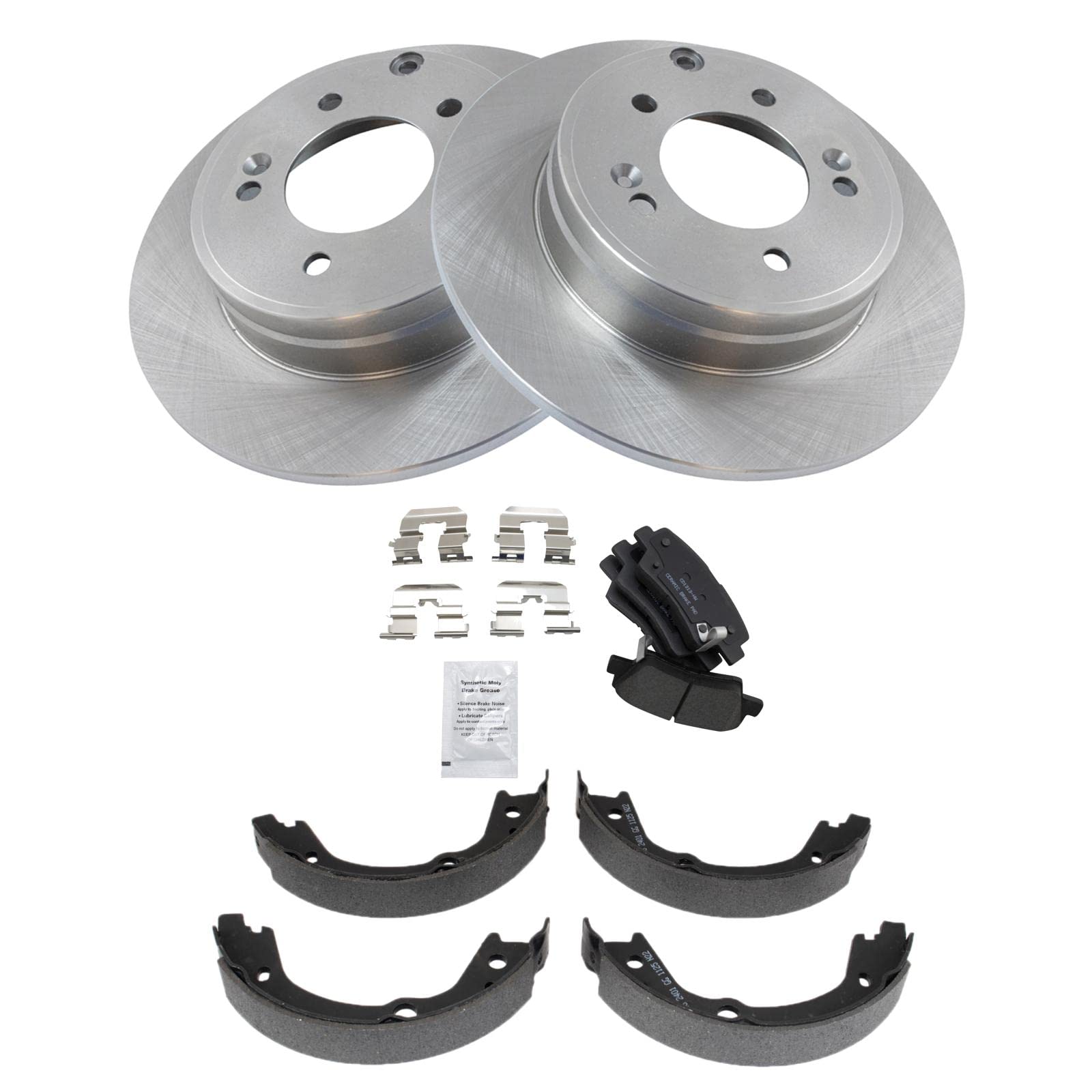 Trq Rear Brake Pad & Rotor Kit Brake Pads Brake Rotor Parking Brake Shoe Set Ceramic Compatible With 2009-2010 Hyundai Sonata