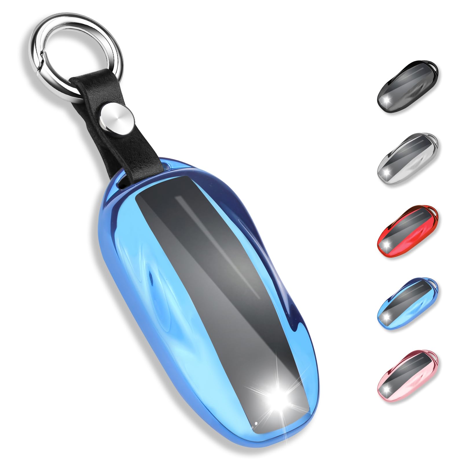 Qbuc For Tesla Key Fob Cover With Keychain Soft Tpu Protection Case Compatible With Tesla Model S (Blue)