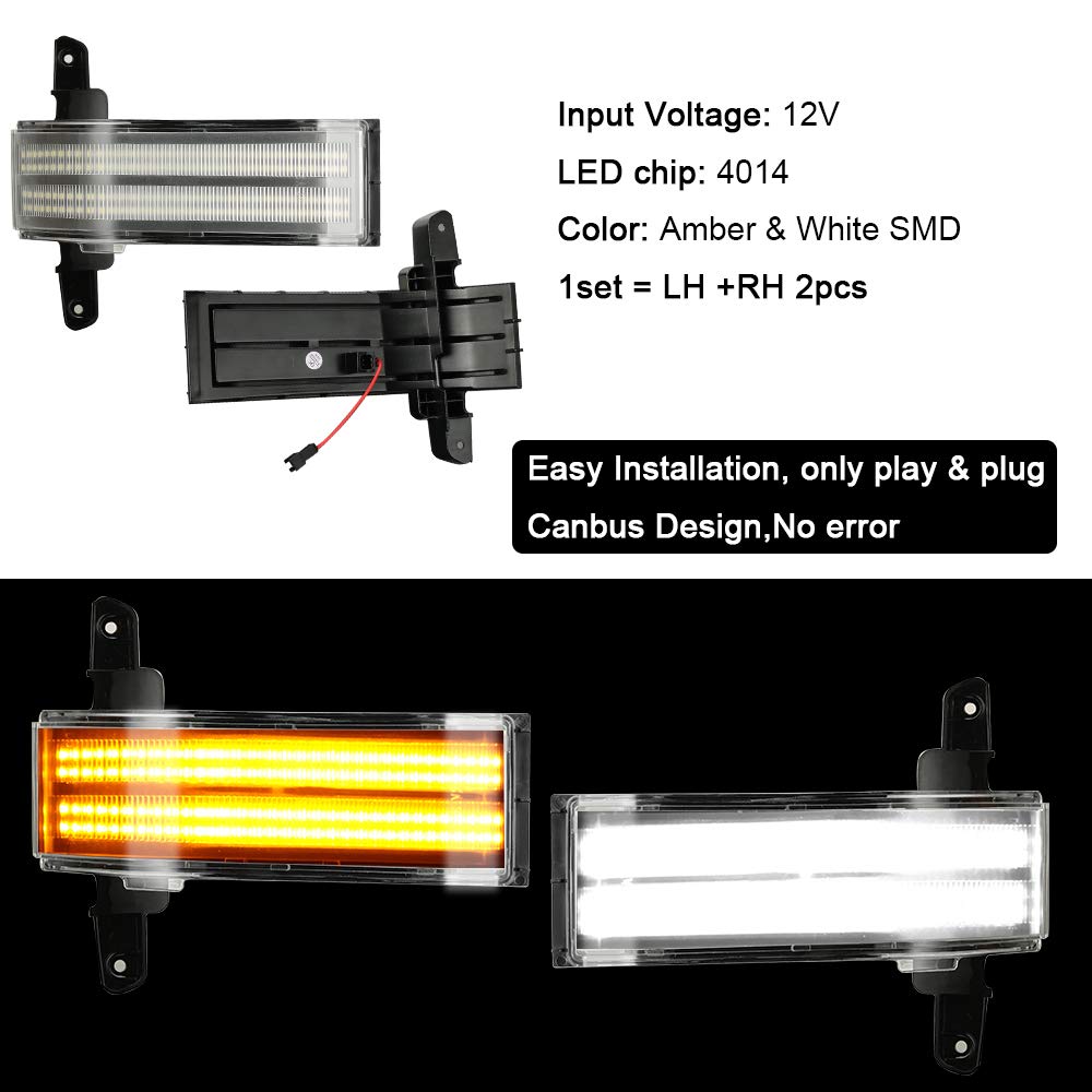 Roccs Flashing Turn Signal Lights White Drl Led Side Tow Mirror Marker Light Competible With Chevy Silverado Gmc Sierra 2014-201