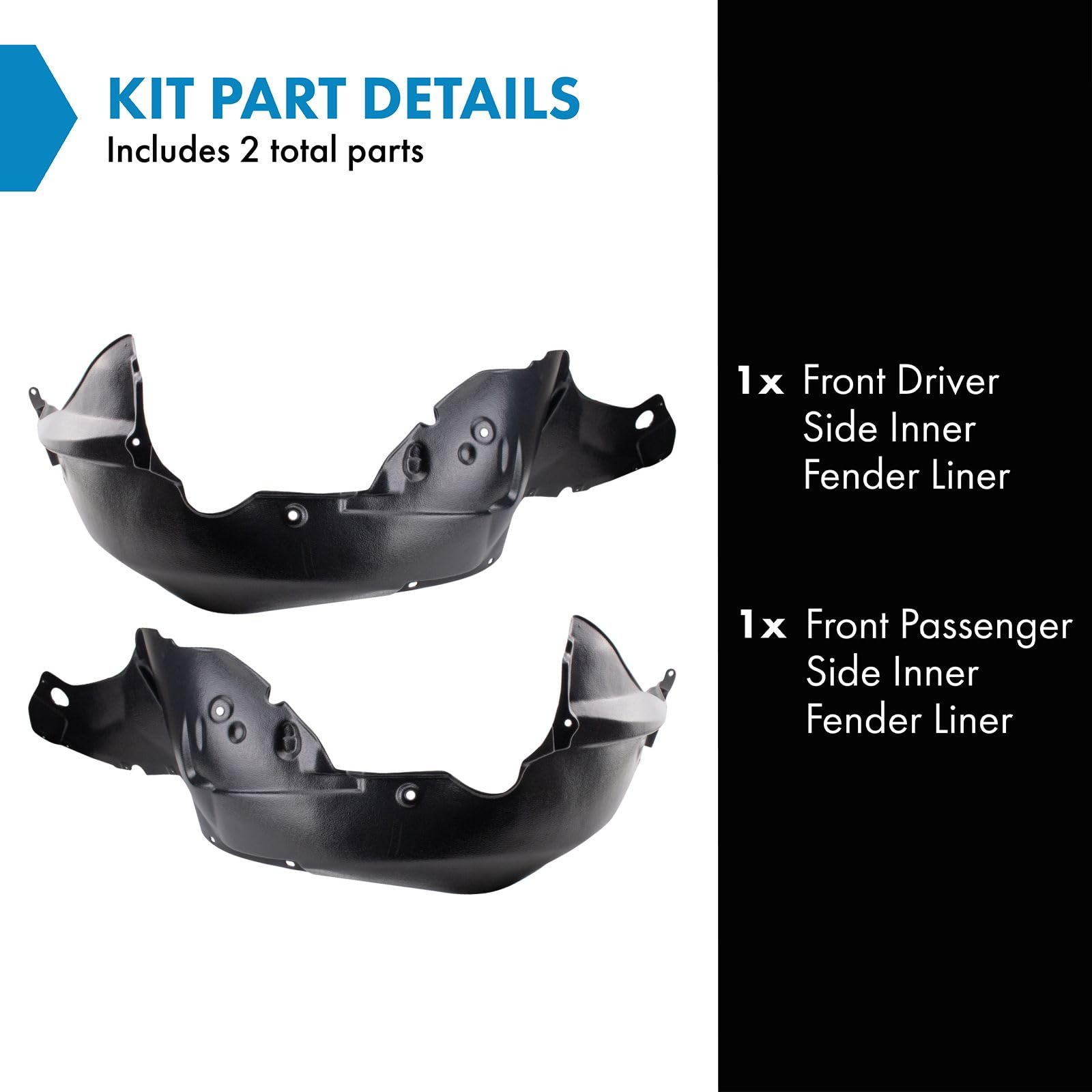 Trq Front Inner Fender Liner Set Compatible With 2010-2012 Ford Fusion Fo1248143 Fo1249143