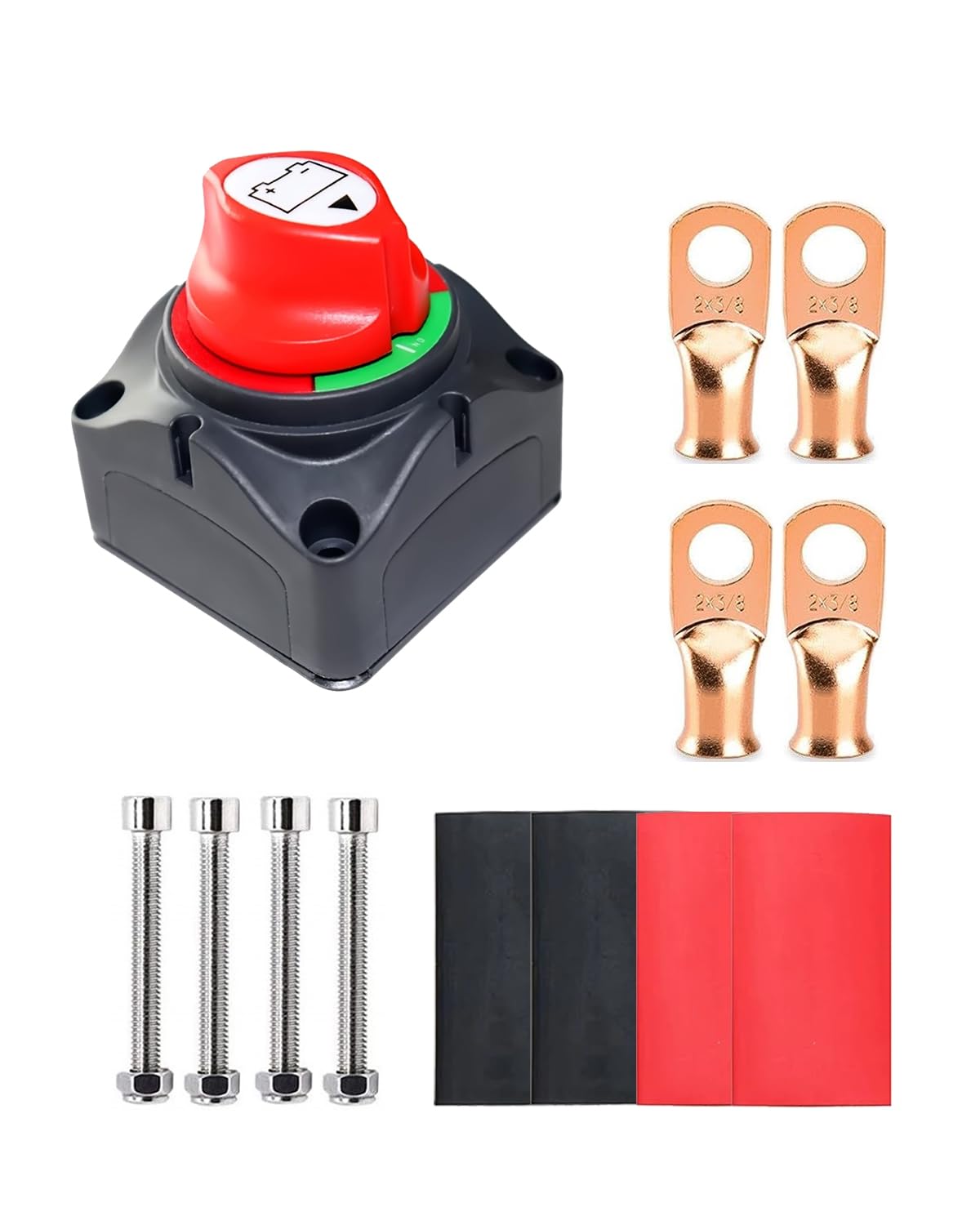 Gioyonil Battery Disconnect Switch Isolator, 12V-48V On-Off Power Cut Master Shut-Off Switch With 2 Awg X 3/8    Ring Terminals