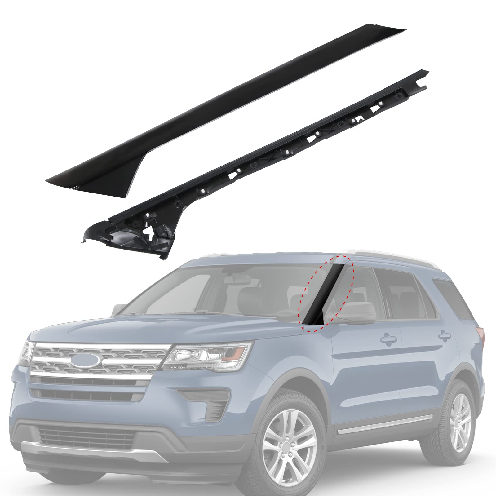 Carmocar A-Pillar Front Molding Windshield Trim Left Outer & Inner Replacement For 2011-2019 Ford Explorer 926-450 Bb5Z7803136Aa
