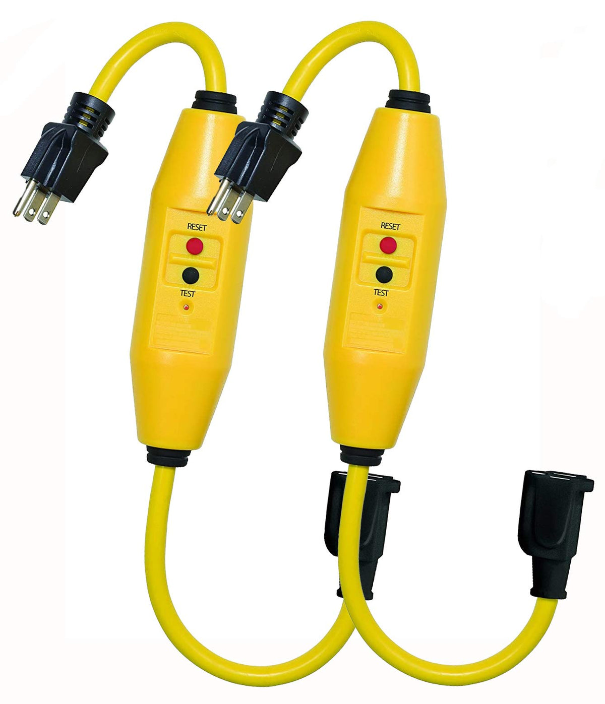 Tower Manufacturing 30438018 Auto-Reset 15 Amp Inline Gfci Single Connector Cord, 18 Inches, Yellow - [2 Pack]