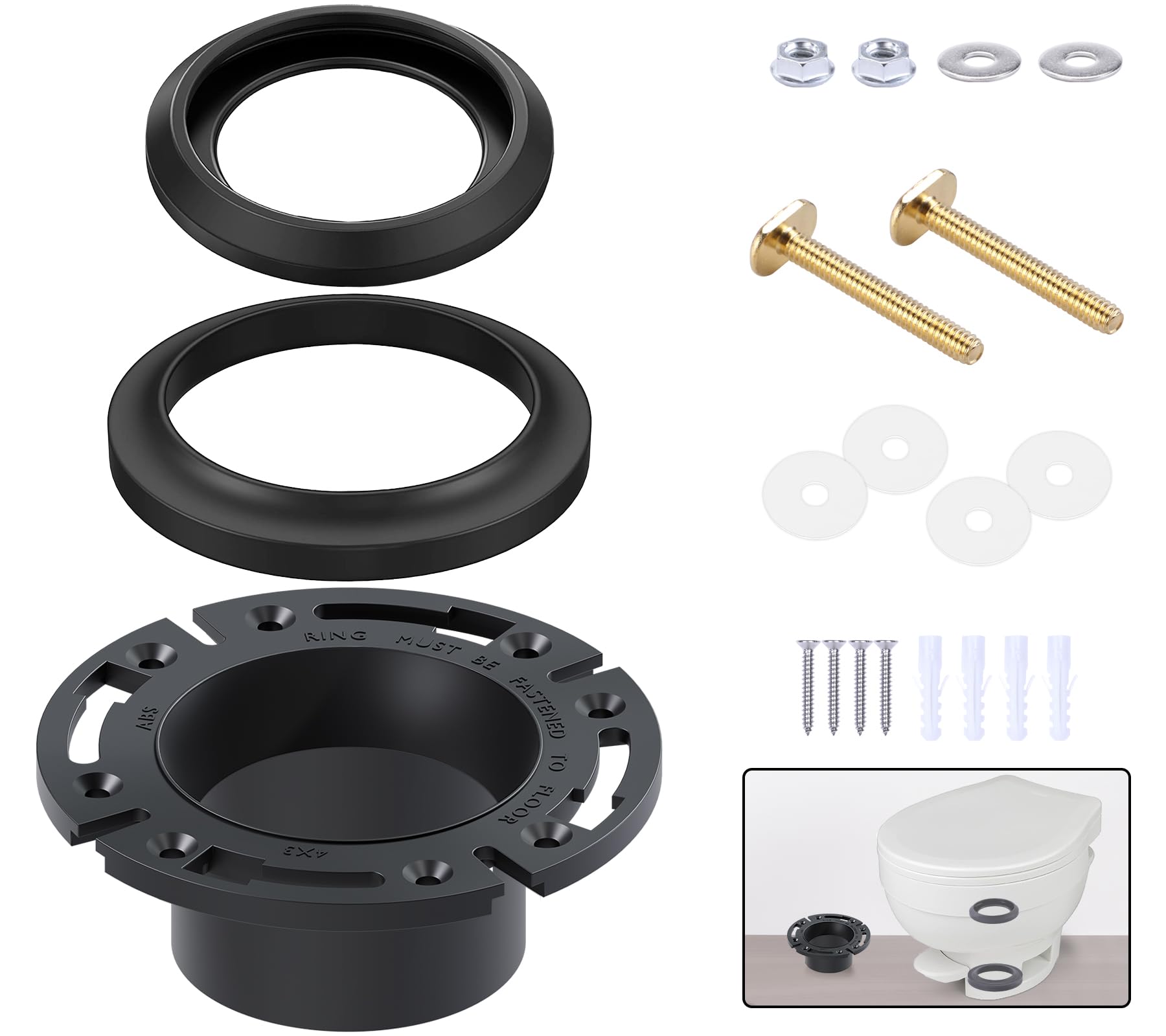 Boeemi Rv Toilet Seal And Socket Floor Flange Kit, Replace For Aqua Magic Style Plus, Style Ii And Residence, 385345892 Flange A