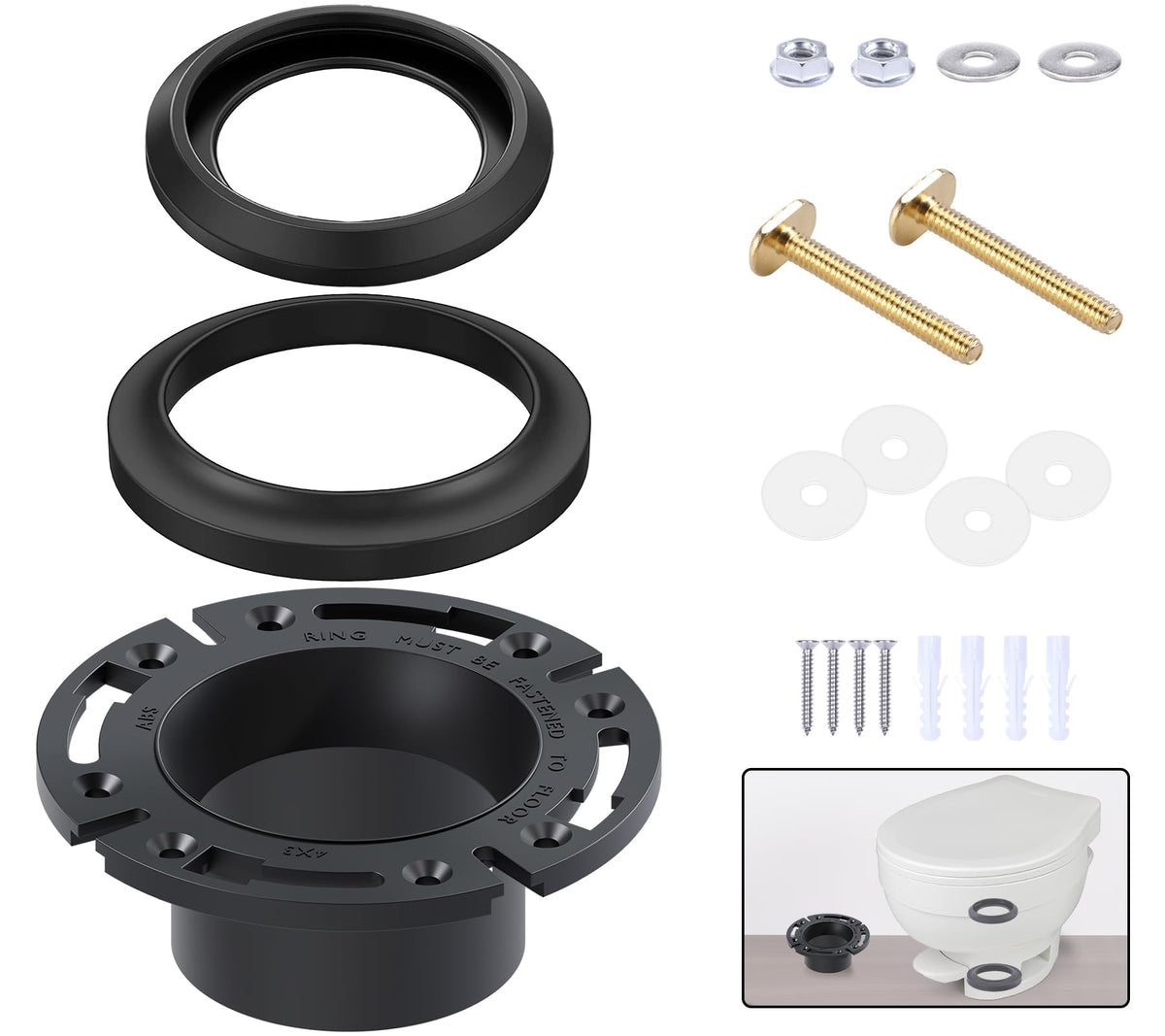 Boeemi Rv Toilet Seal And Socket Floor Flange Kit, Replace For Aqua Magic Style Plus, Style Ii And Residence, 385345892 Flange A