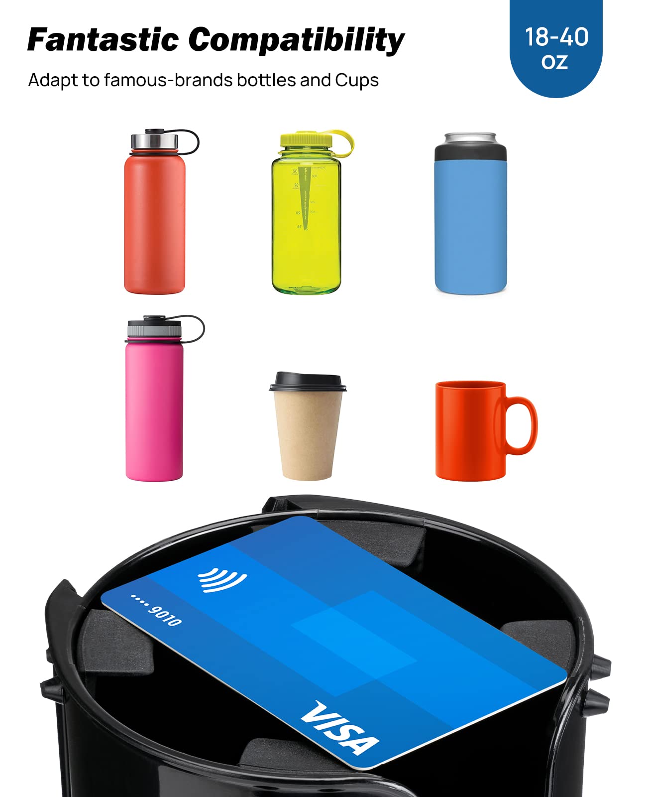 Joytutus Car Cup Holder Expander, Automotive Cup Attachable Tray With 360° Rotation,Large Cup Holder Adapt Most Regular Cups With 18-40 Oz, Fit In 2.75-3.25 Inch Car Holder