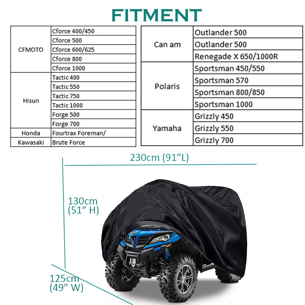 Qymoto Large 2-Up Atv Cover,Xl 4 Wheeler Quad Bike Outdoor Protection Heavy Duty 420D Waterproof Windproof For Cfmoto Cforce,For Polaris Sportsman,Can Am Outlander,Ya Maha Grizzly,Hon Da Atv,Kawasaki