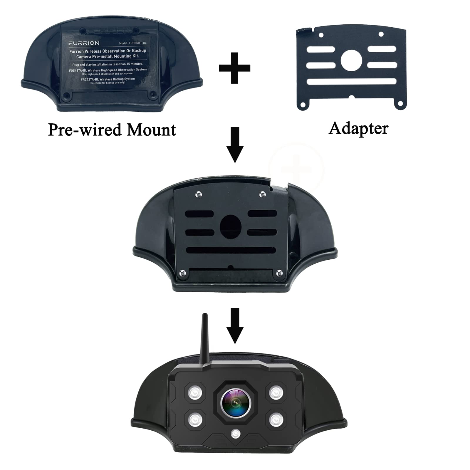 Voonoa Universal Backup Camera Bracket Adapter For Furrion Pre-Wired Mount Pre-Install Mounting Kit With Pig Tail Wire Plug For