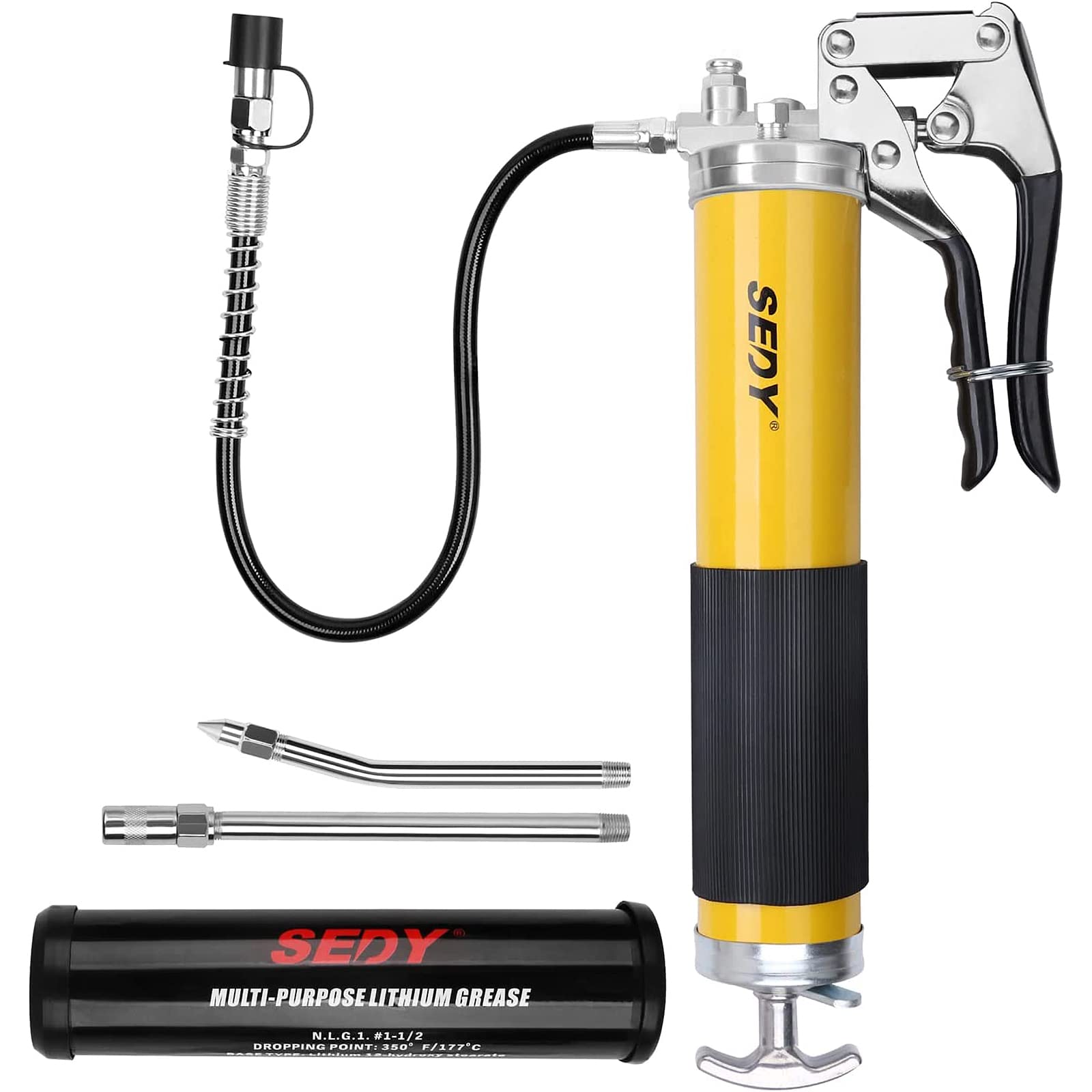 Heavy Duty Grease Gun Kit - 14Oz Free Grease Tube 8000 Psi Pistol High Pressure Flexible Hose Bearing Grease Pump Marine Durable