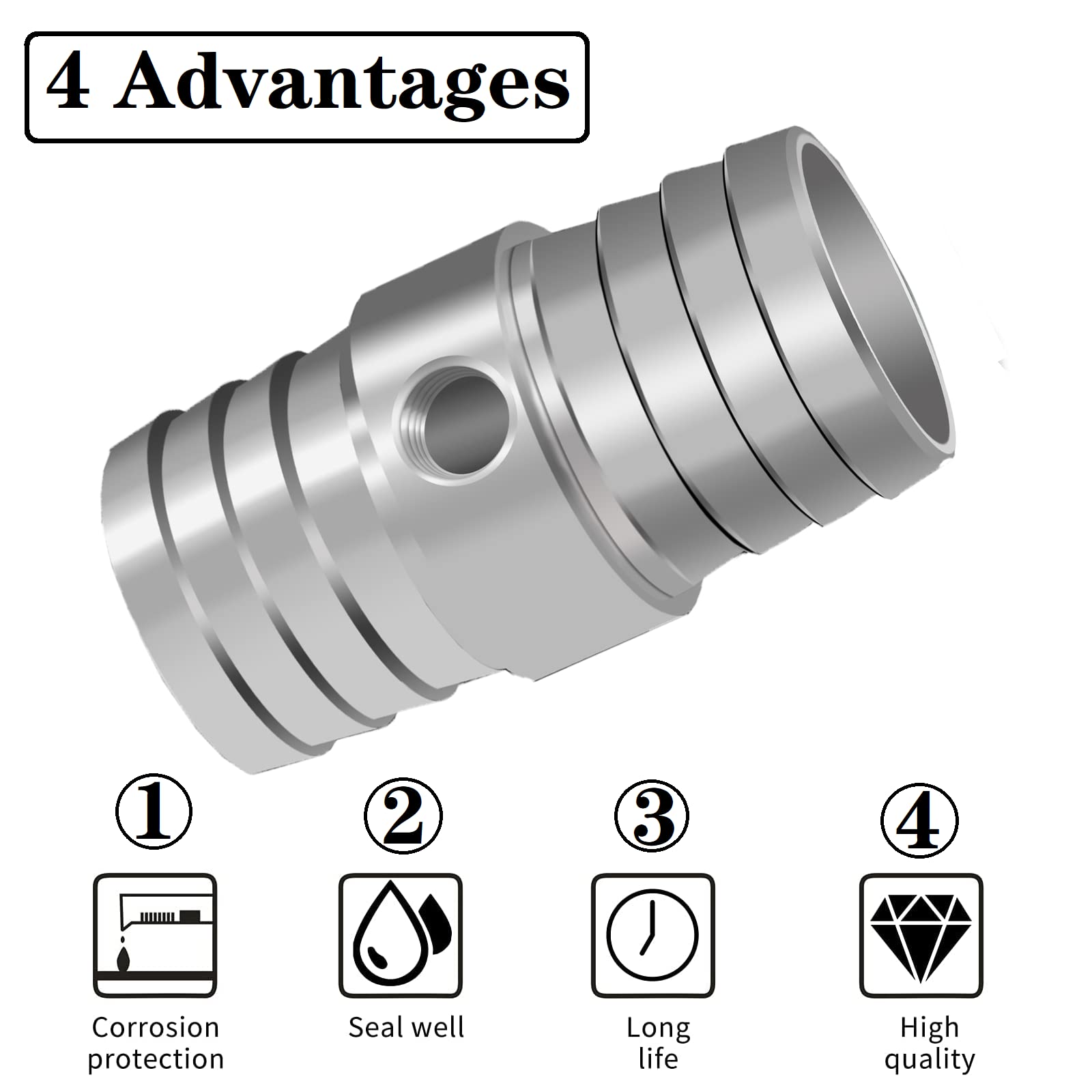 FANOVO 1 Radiator Hose Barb Coupler with 1/8 NPT Side Port - Aluminum Steam Tube Adapter Kit with 2 Stainless Steel Hose Clamps
