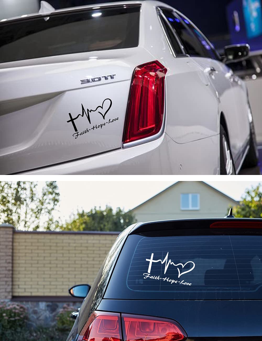 Hope Faith Love Heart Car Decal Stickers, Jesus Cross Vinyl Sticker For Car Windows, Tablets, Laptops, Water Bottles (White)