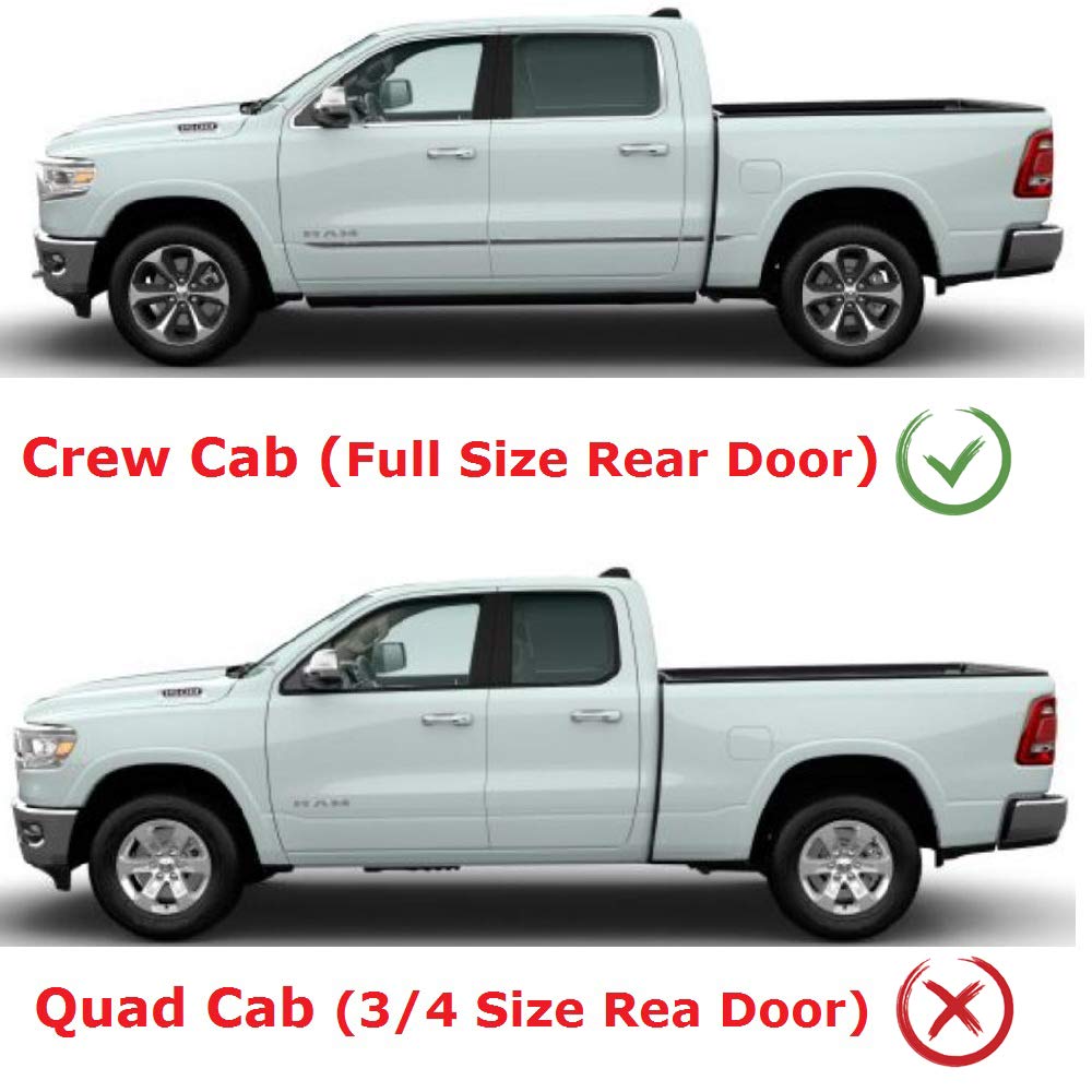 2019-2025 Tape-On Side Window Deflector Visors Compatible With Dodge Ram 1500 Crew Cab Only Smoke Tinted Rain Guards 2020 2021 2