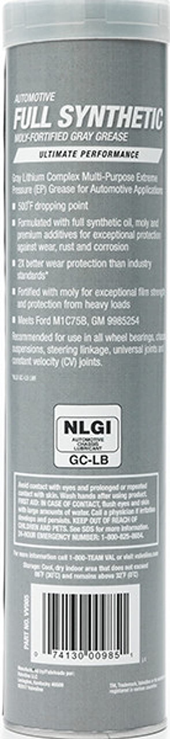 Valvoline Moly-Fortified Gray Full Synthetic Grease 14.1 Oz Cartridge