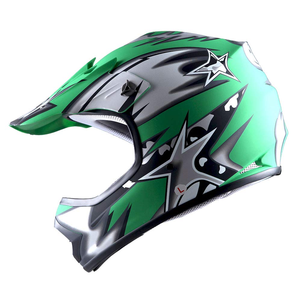 Wow Youth Kids Motocross Bmx Mx Atv Dirt Bike Helmet Star Matt Green