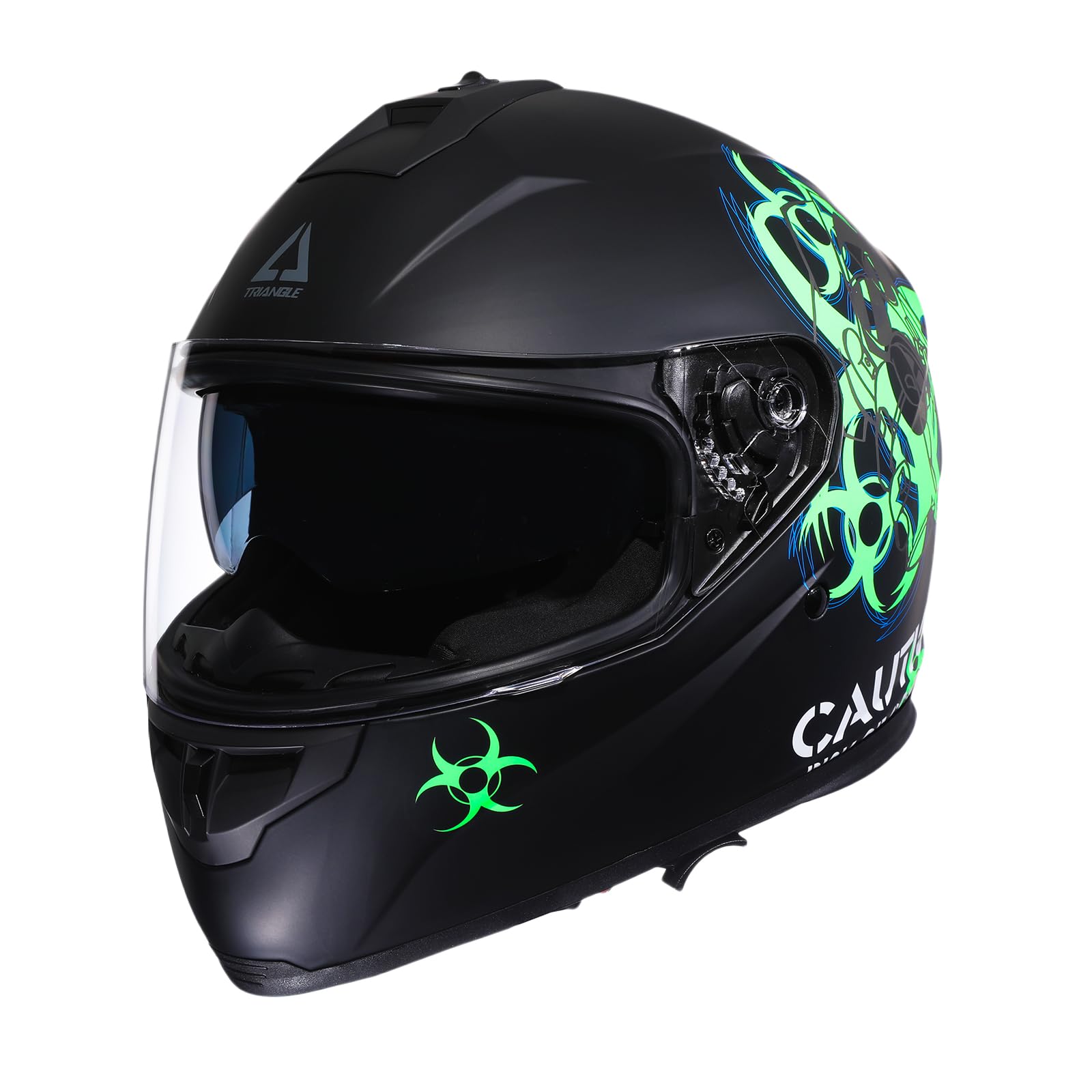 TRIANGLE Full Face Motorcycle Helmet Dual Visor Biohazard Street Bike Helmets for Men DOT Approved(Medium,Matte Green)