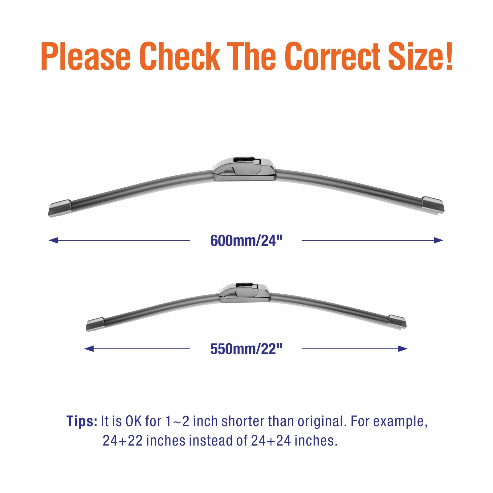 Wowiper Oe Quality Windshield Wiper Blades - 24 And 22 Inch (Set Of 2), Metal Blade For 300% More Stable, For Chrysler 200 2014-