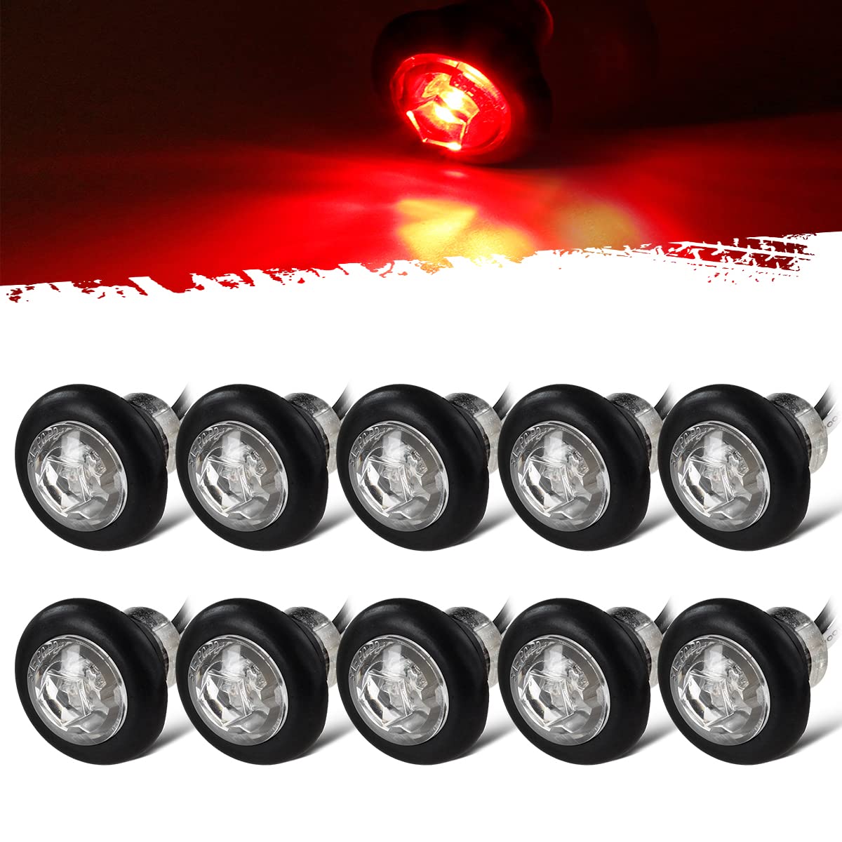 Partsam 10X 3/4'' Mini Round Red Led Side Marker Lights Grommet Mount W Plug Connectors Waterproof Sealed Boat Trailer Truck Rv