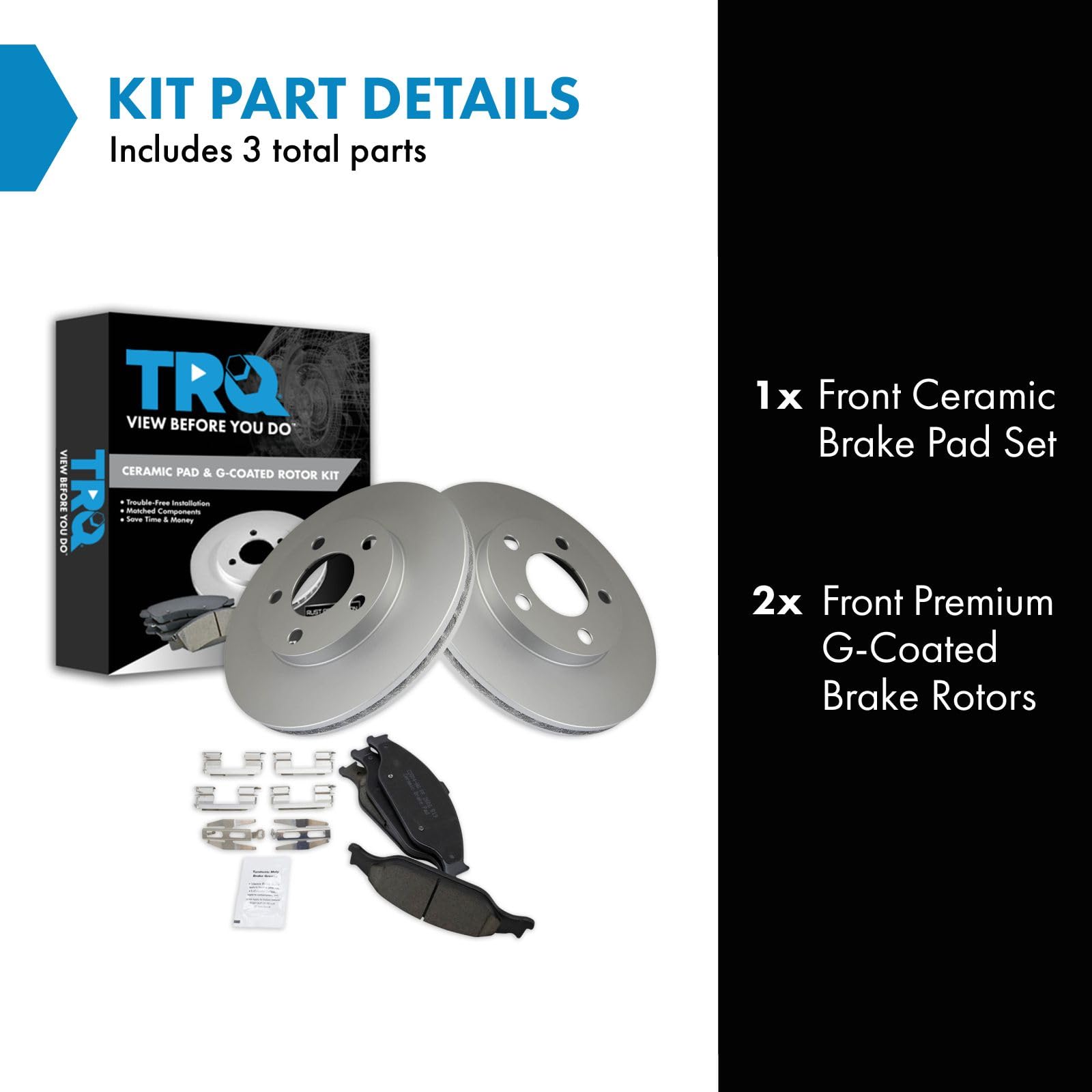 Trq Front Brake Pad & Rotor Kit Brake Pads Brake Rotor Ceramic Premium G-Coated Compatible With 1999-2004 Ford Mustang