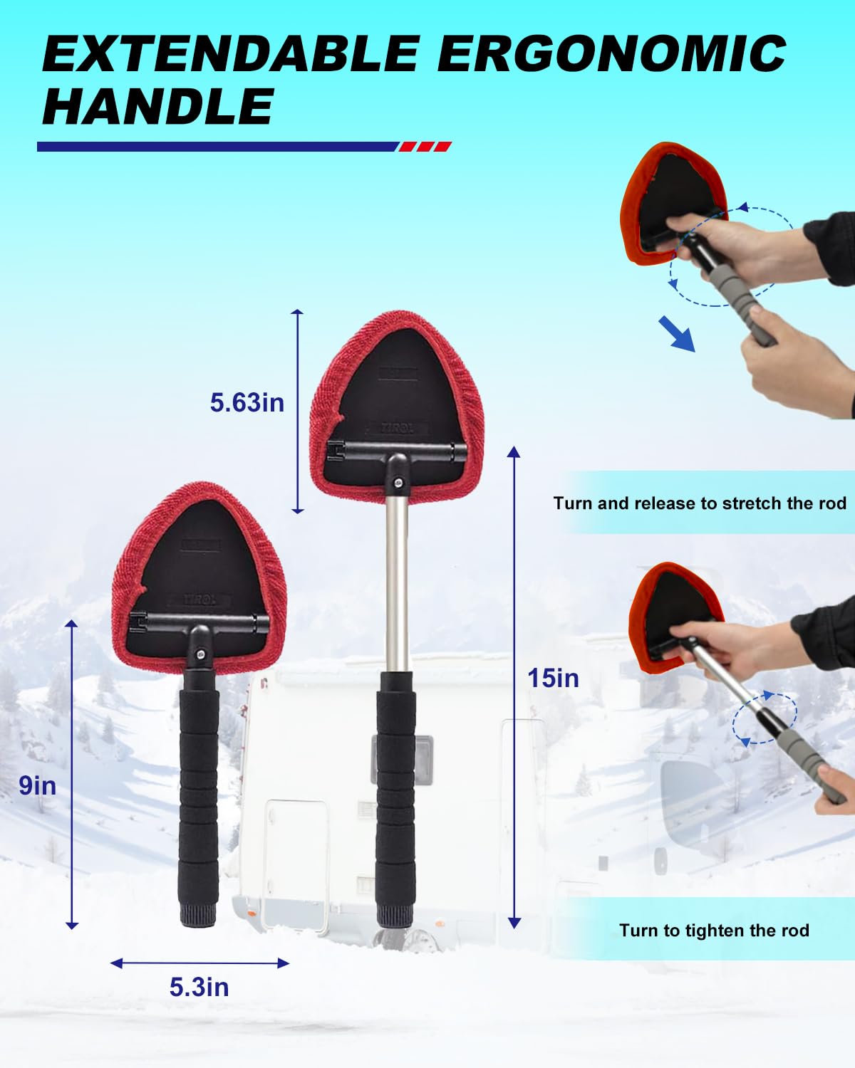 Autoec Auto Car Windshield Cleaner, Extendable Handle Window Cleaner Brush Kit Comes With 4 Packs Washable And Reusable Pads(2 W