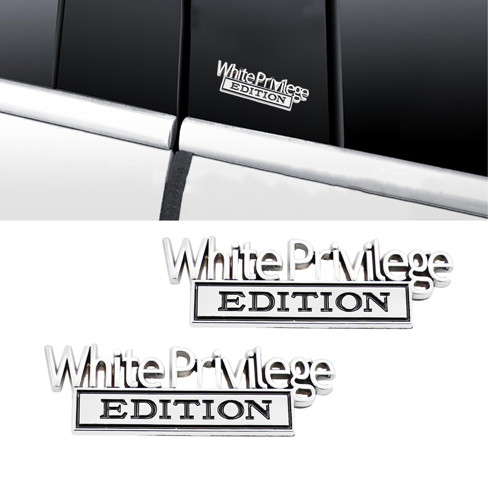 2 Pcs White Priviledge Edition Emblem Car Side Rear Front Hood Trunk Door Fender Bumper Metal Badge 3D Decal Sticker Fit For F15
