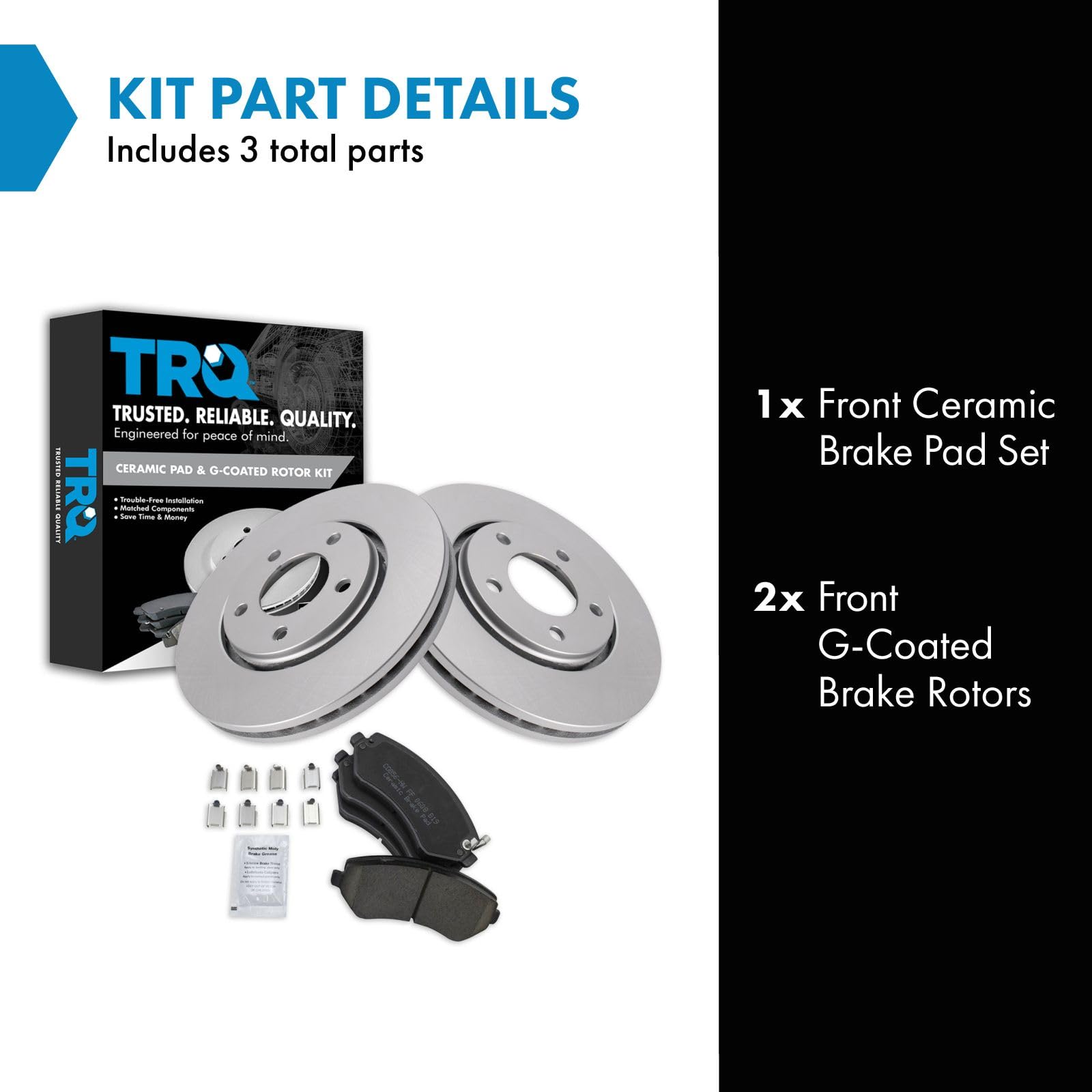 Trq Brake Pad & Rotor Kit Premium G-Coated Ceramic Front Compatible With 2006 Dodge Grand Caravan