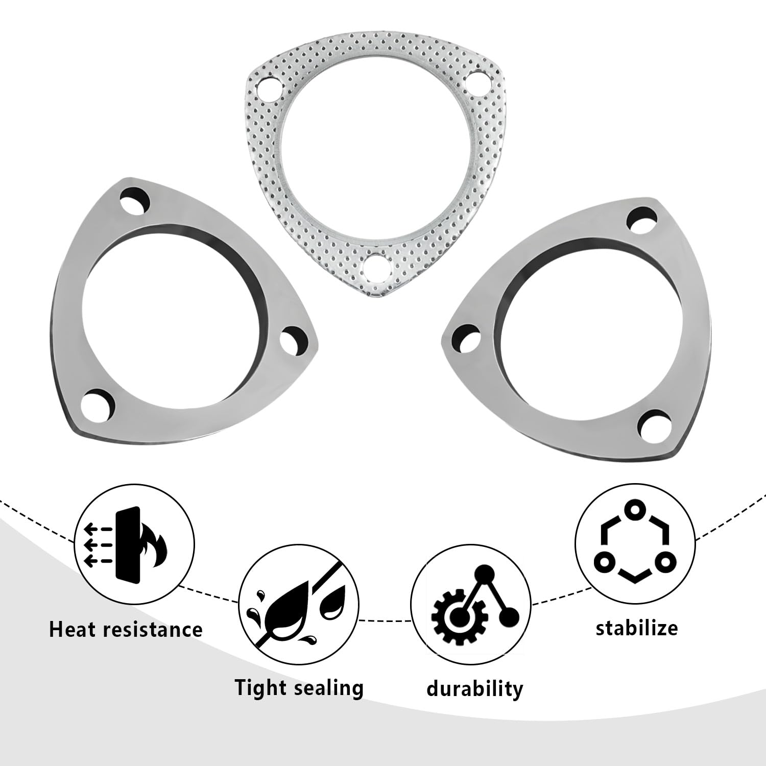 3'' Exhaust Flange Gasket with 3 Exhaust Bolts Tool Set,Stainless Steel Exhaust Flange Repair Kit for Securing Exhaust System Co