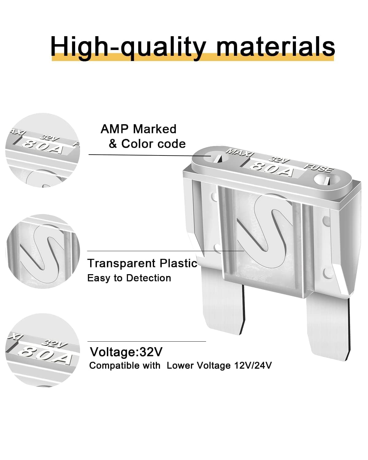 10Pcs 80Amp Maxi Fuses - 80A Automotive Blade Fuse For Auto, Car, Rv, Boat, Truck