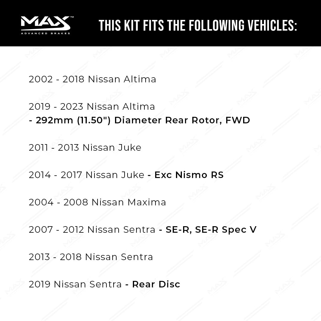 Max Advanced Brakes Rear Brake Kit For 2002-2013 2014 2015 2016 2017 2018-2021 Nissan Altima Juke Maxima Sentra Maxima Replacement Geomet Coated Oe Disc Brake Rotors And Ceramic Brake Pads