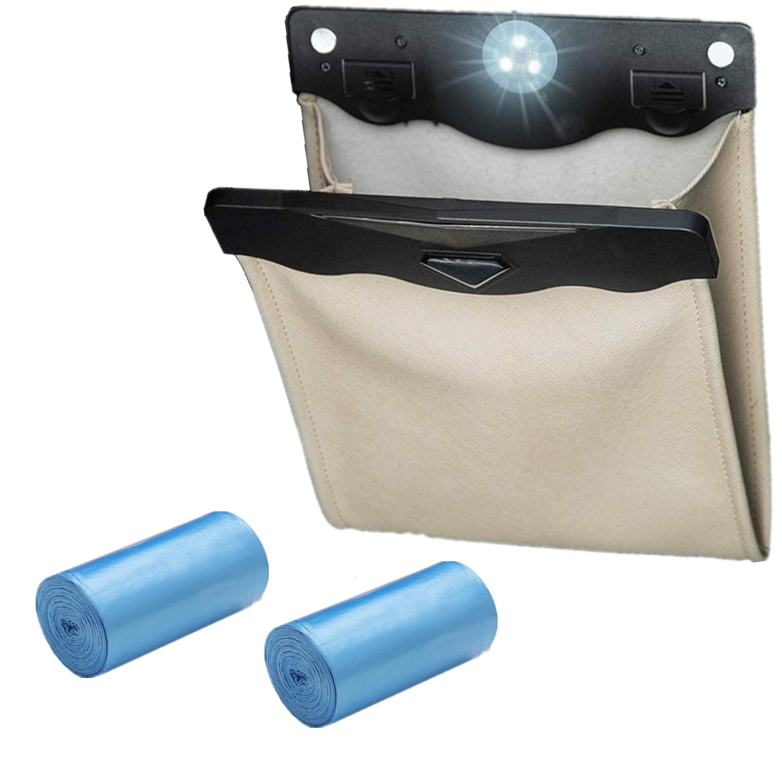 Creomg Car Trash Bag, Superior Pu Leather With Led Light And Magnet Closure Design, Bundle With Tissue Box And 30 Disposable Inn