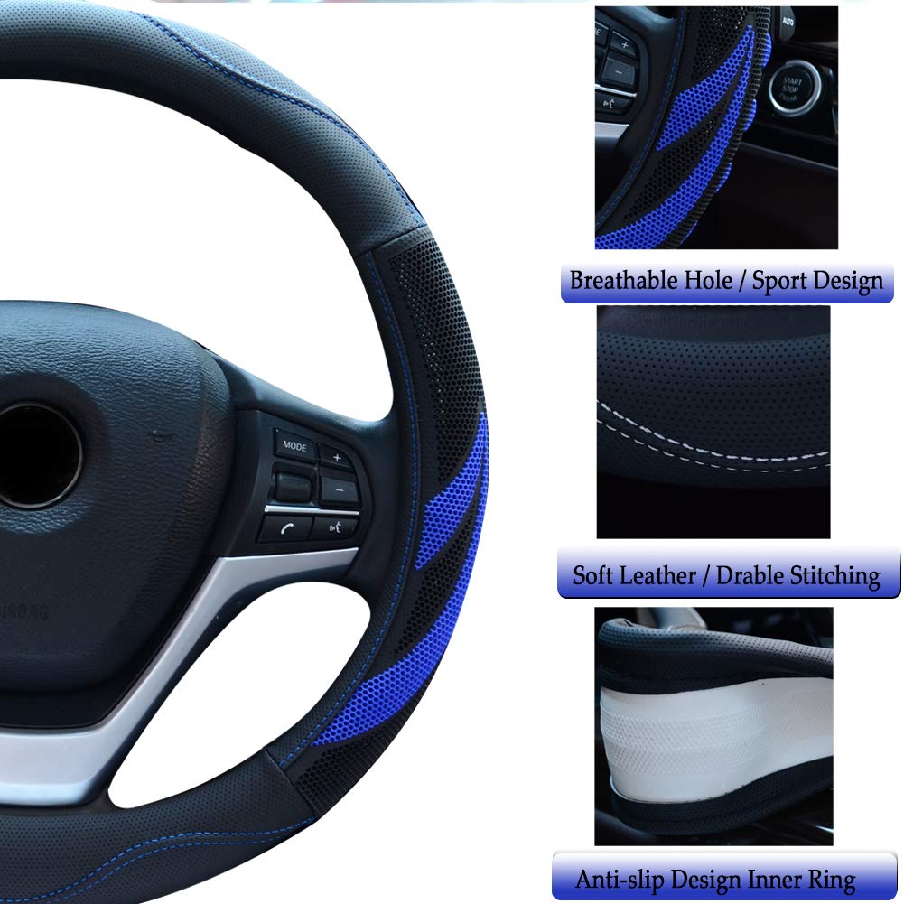 Alusbell Microfiber Leather Steering Wheel Cover Breathable Auto Car Steering Wheel Cover For Men And Women Universal 15 Inches