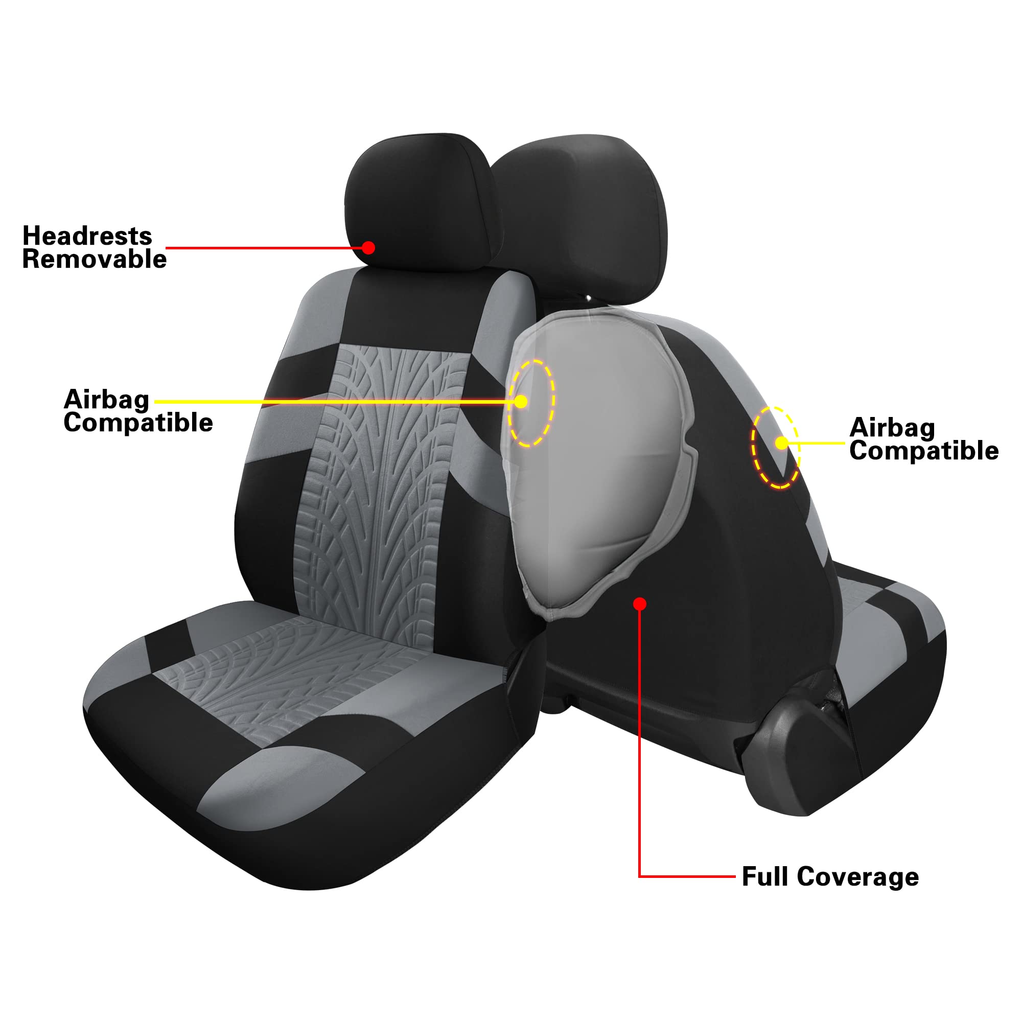Pariitadin Car Seat Covers Full Set, Washable And Breathable Premium Cloth Automotive Vehicle Seat Cover For Car Interior, Universal Fit For Most Cars, Sedan, Truck, Suv(Black/Gray)