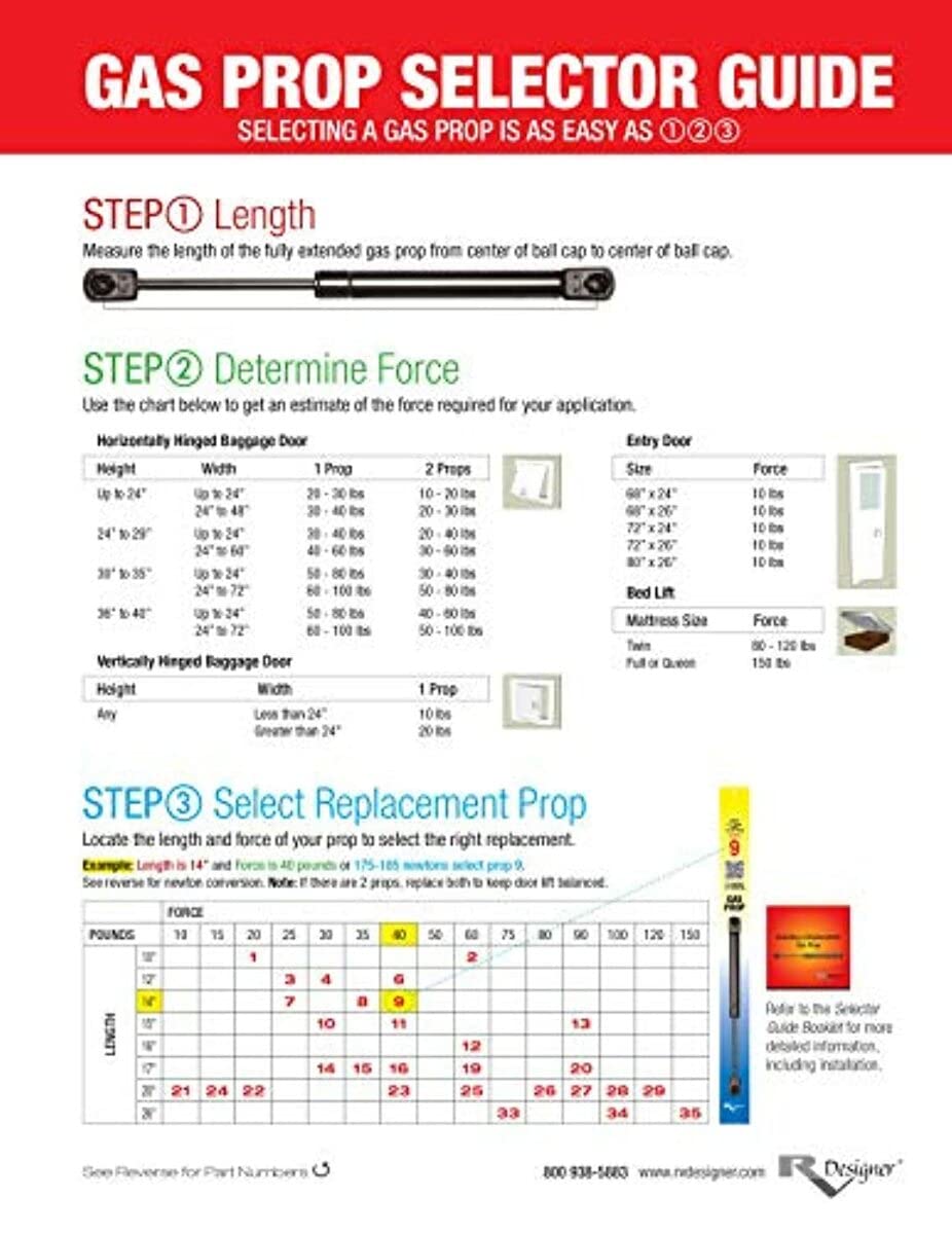 Rv Designer G33, Gas Prop Door Support, 26 Inch, 75 Lb. Load Capacity, Exterior Hardware, Regular