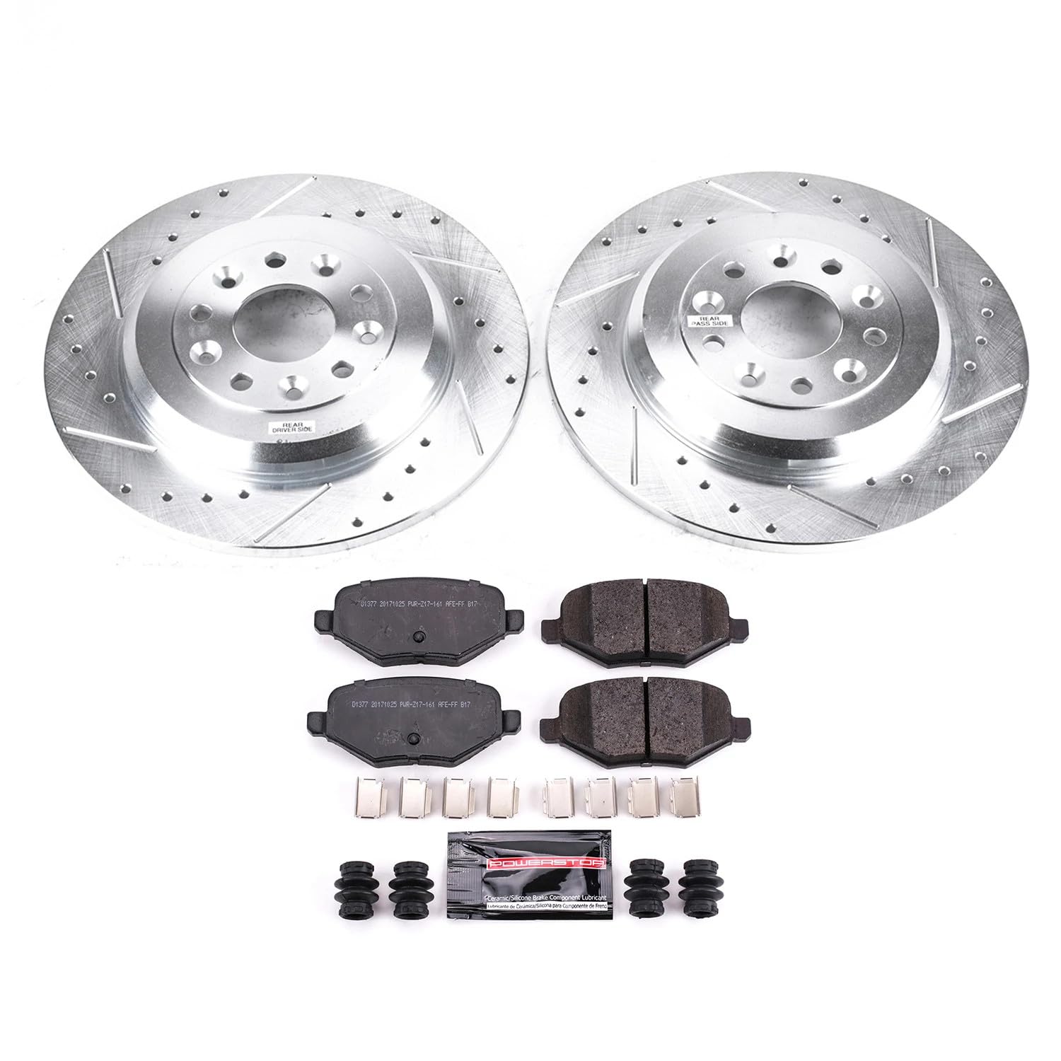 Power Stop K4744 Rear Z23 Carbon Fiber Brake Pads With Drilled And Slotted Brake Rotors Kit For Ford Edge Explorer Flex Taurus T