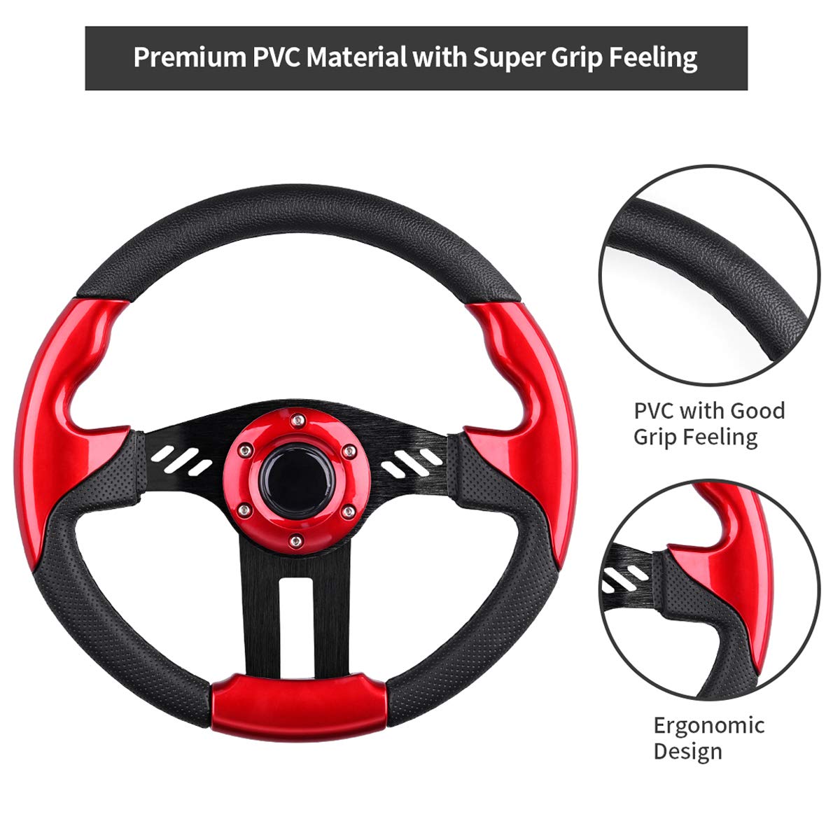 Golf Cart Steering Wheel For Ezgo Club Car Yamaha Universal Steering Wheel Ezgo Steering Wheel Club Car Cool Racing Style Steering Wheel Golf Cart(Steering Wheel Red)