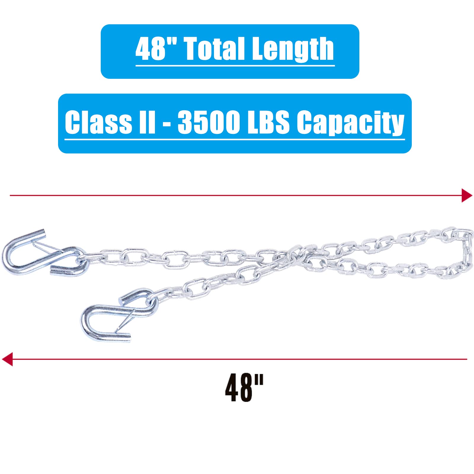 Tnyeobae 48 '' Trailer Safety Chain With 1/4 '' Spring Hook,Grade-30 Metal Safety Chain Kit 3500 Lbs (Pack Of 2)