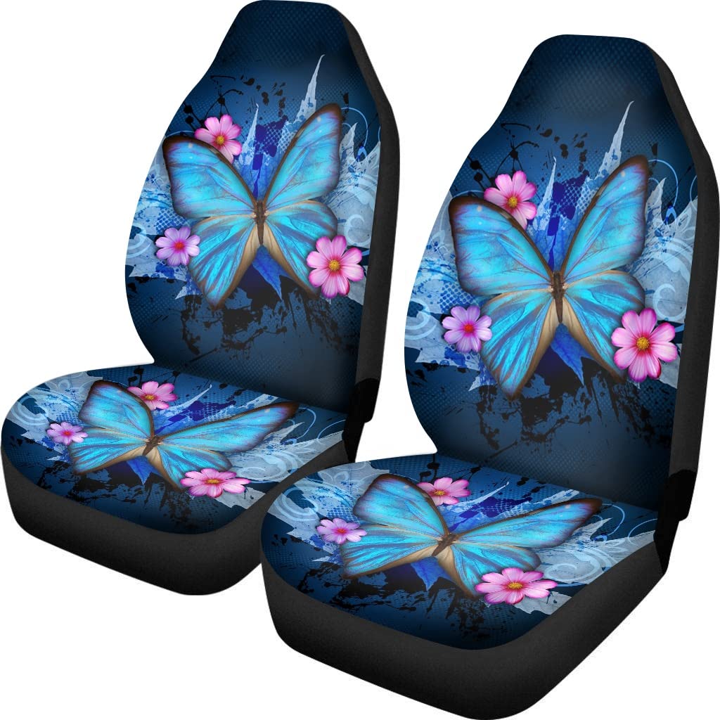 Bigcarjob Trendy Car Seat Covers Ble Butterfly Print High Back Seat Cover Set Of 2 Ultra-Soft Universal Fit