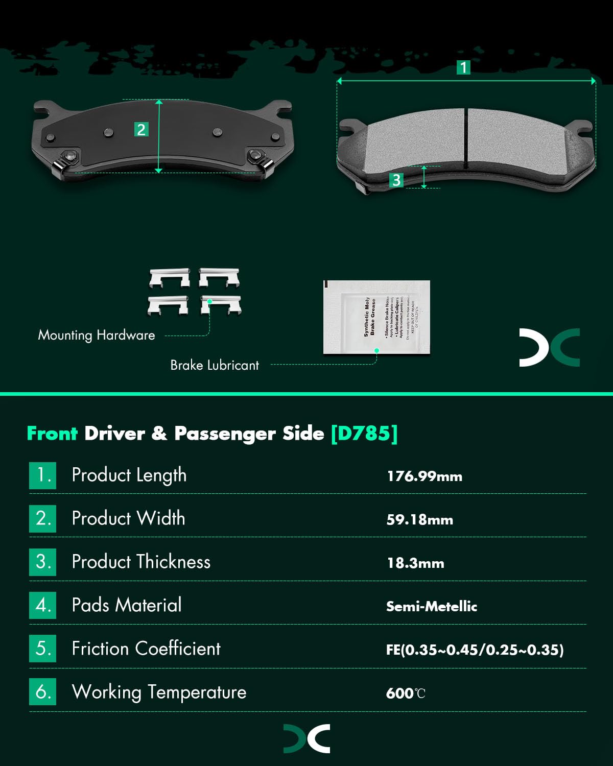 Scitoo D784 D785 Semi-Metal Brake Pads Kits Front & Rear Fit For Chevrolet 1999-2013,For Gmc 1999-2013,For Hummer 2003-2009