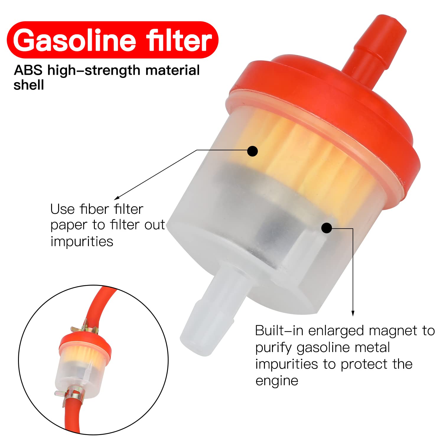 Grehua Gas Fuel Filter Hose Tube Line Compatible With Gy6 50Cc 90Cc 150Cc 139Qmb 157Qmj Taotao Ssr Apollo 110 125 Scooter Atv Xr50 Crf50 Roketa Kazuma Dirt Pocket Bike Go Kart Dune Buggy Parts Red