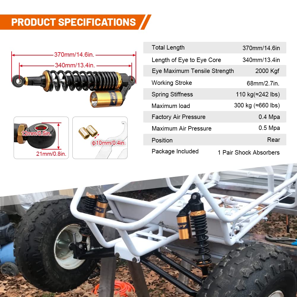 GZYF 13.5'' 340mm Universal Motorcycle Rear Shock Absorbers Suspension Fit for Honda, for Yamaha, for Suzuki, for Kawasaki ATV G